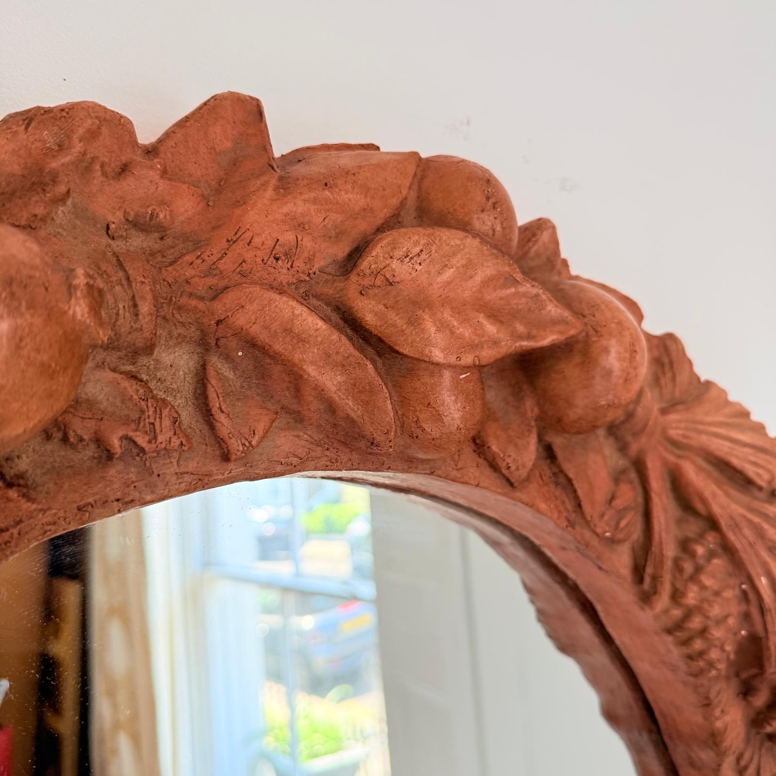 Art Deco Style, Italian 70's Circular Mirror In Terracotta Frame Bon état - En vente à London, GB