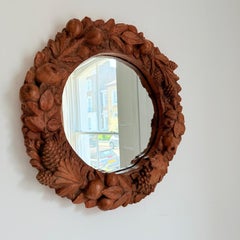 Art Deco Style, Italian 70's Circular Mirror In Terracotta Frame