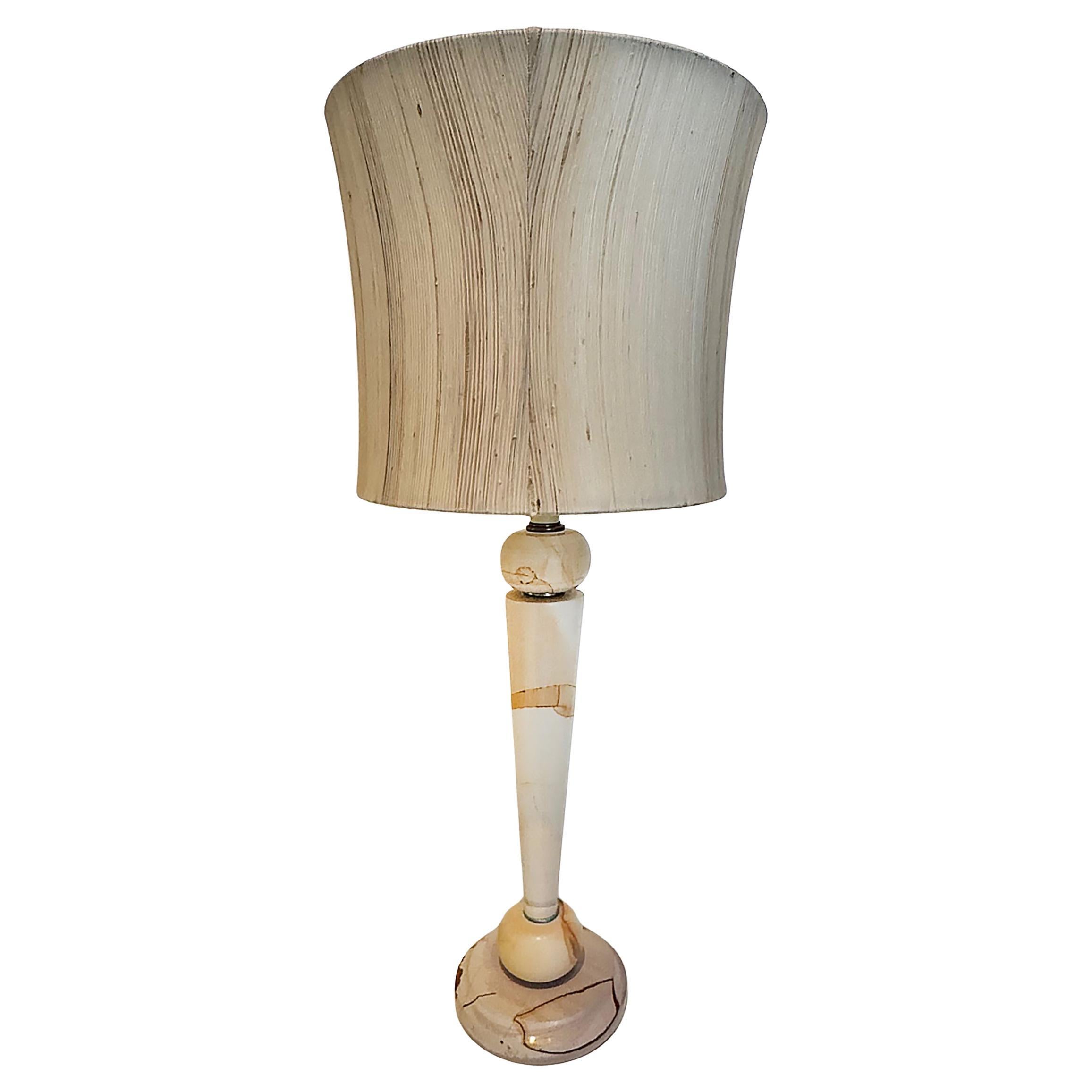 Lampe de table italienne en marbre Breccia de style Art Déco, abat-jour d'origine en vente