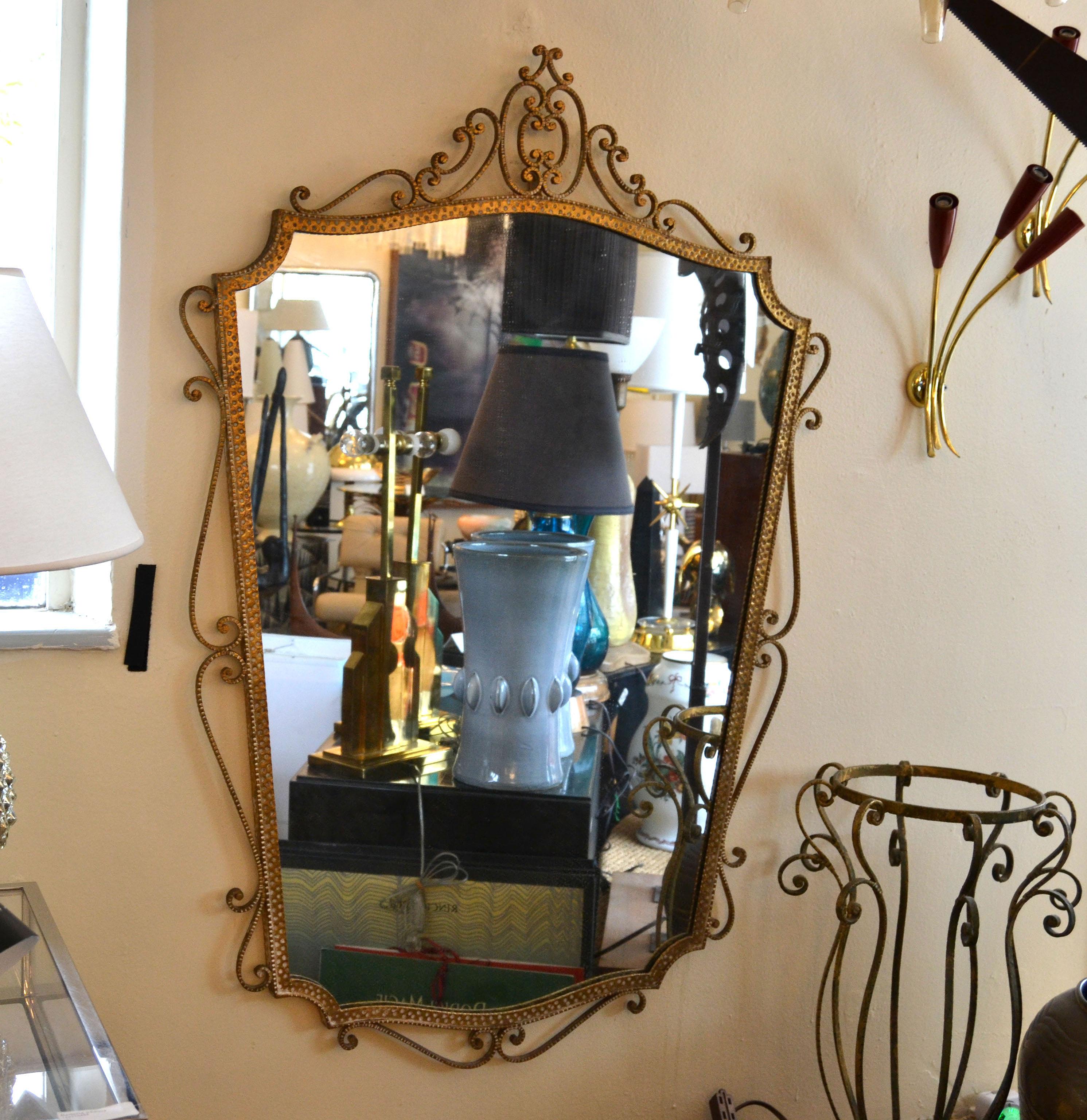 Art Deco Style Italian Gilt Wrought Iron Wall Mirror by Pier Luigi Colli For Sale 5