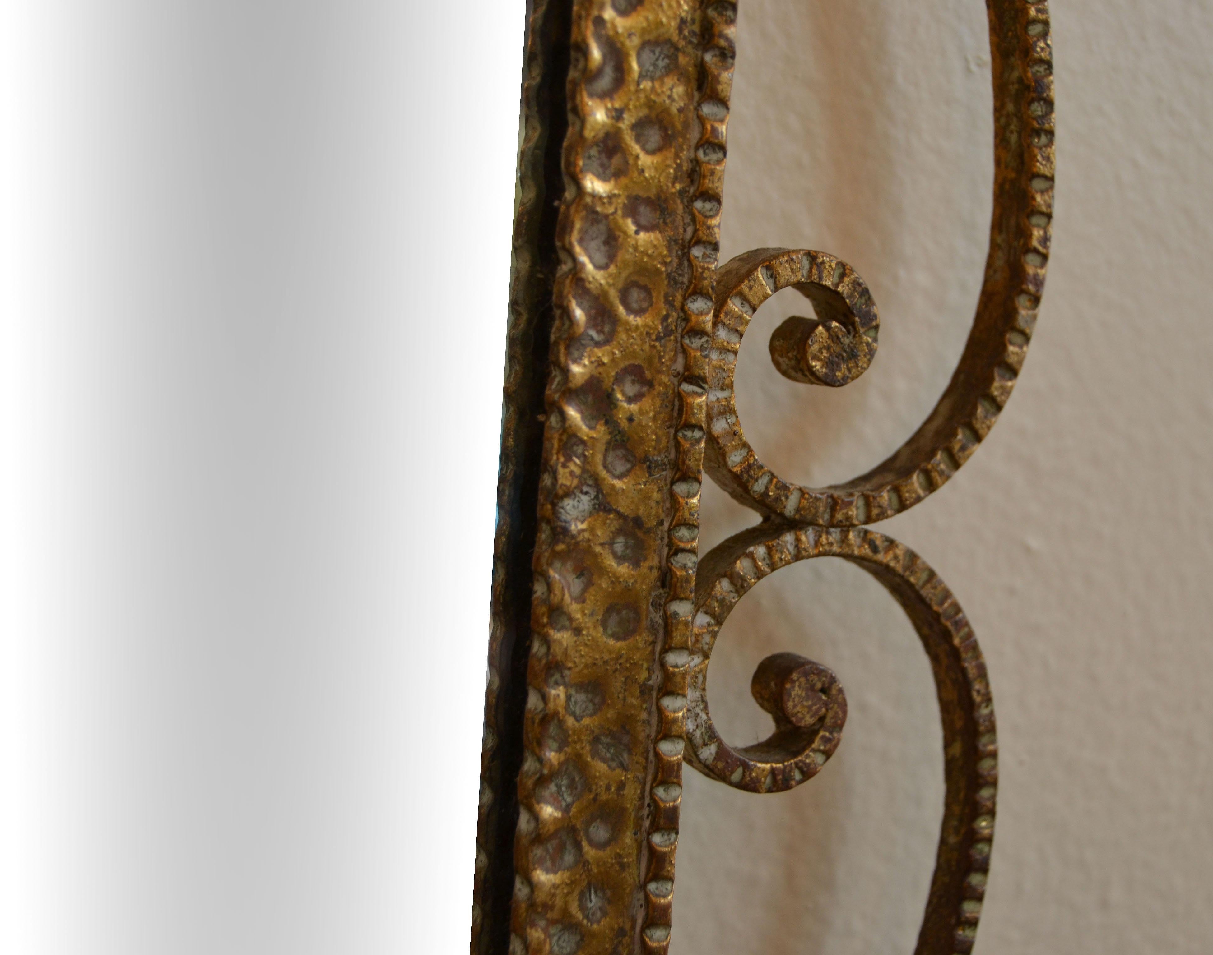 Art Deco Style Italian Gilt Wrought Iron Wall Mirror by Pier Luigi Colli For Sale 3