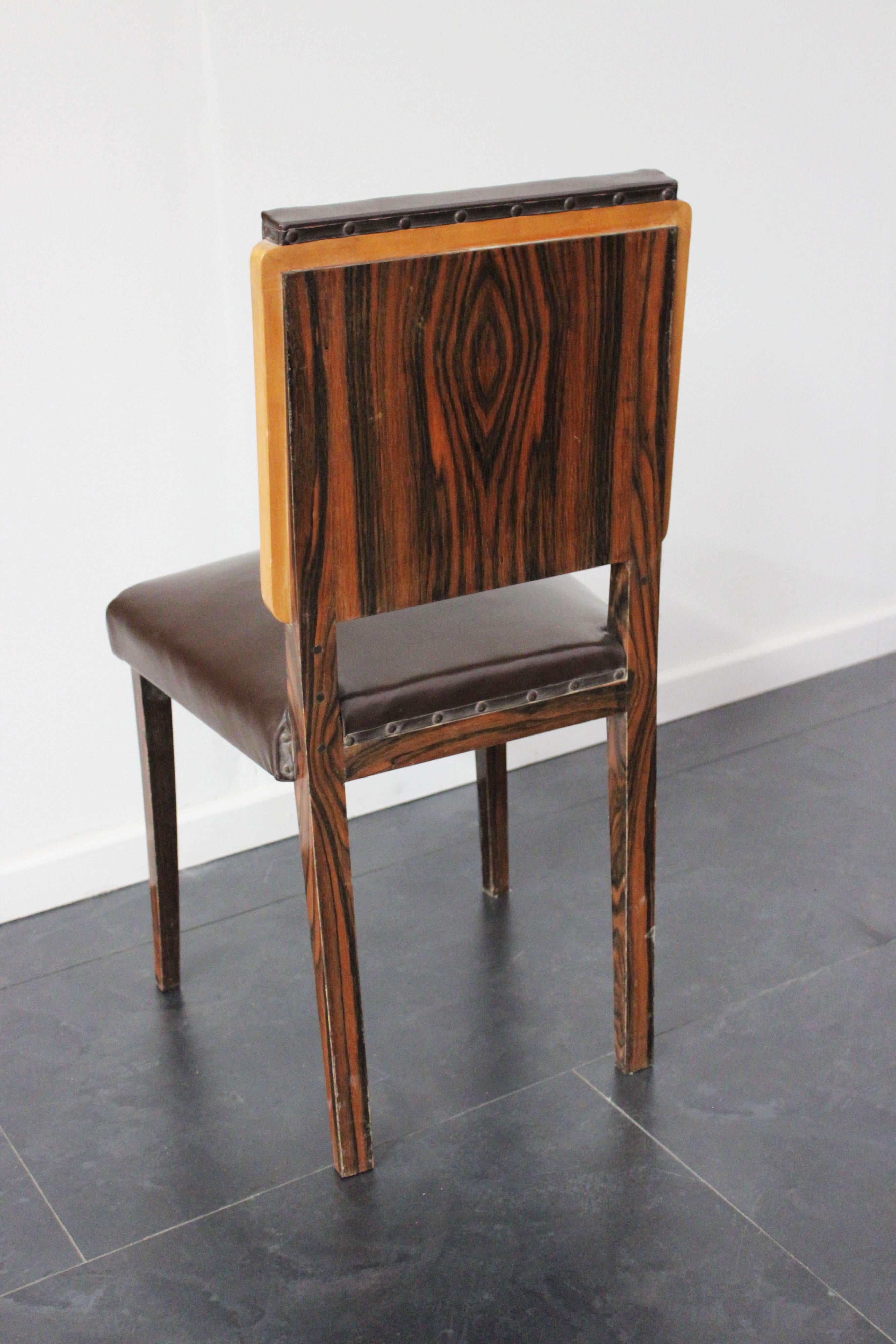 Art Deco Style Italian Maple & Zebrawood Dining Chair, 1940s For Sale 7