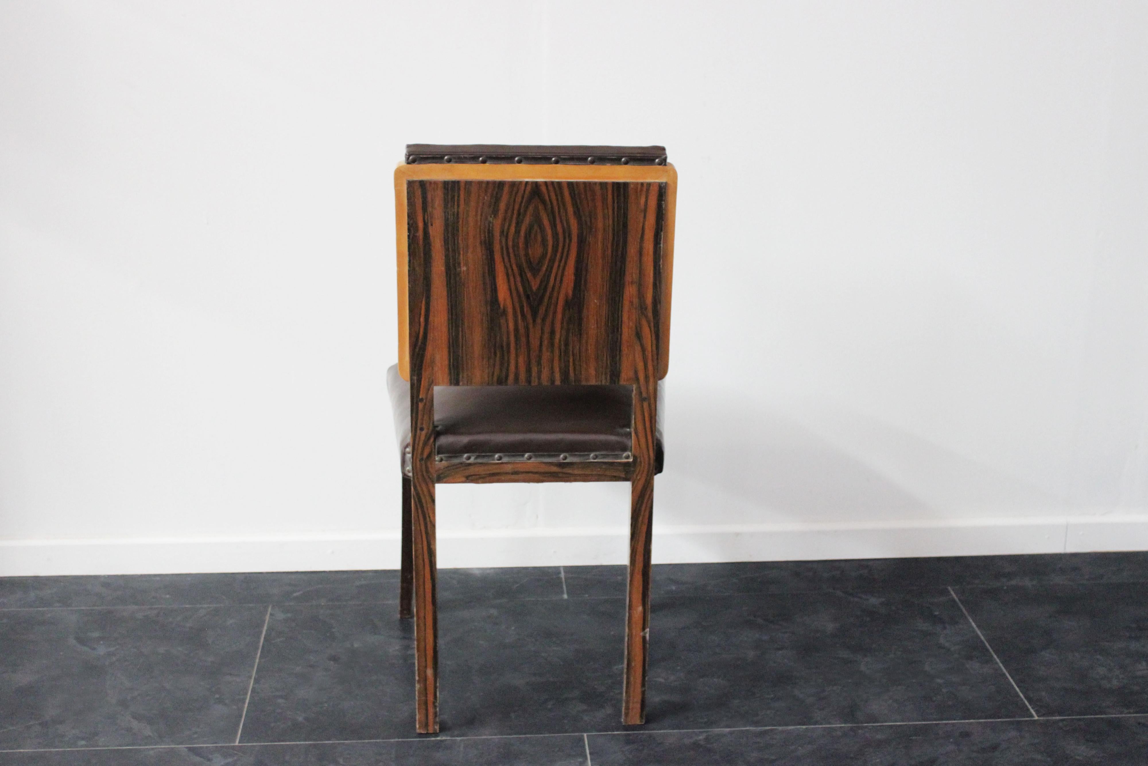 Art Deco Style Italian Maple & Zebrawood Dining Chair, 1940s In Good Condition For Sale In Montelabbate, PU
