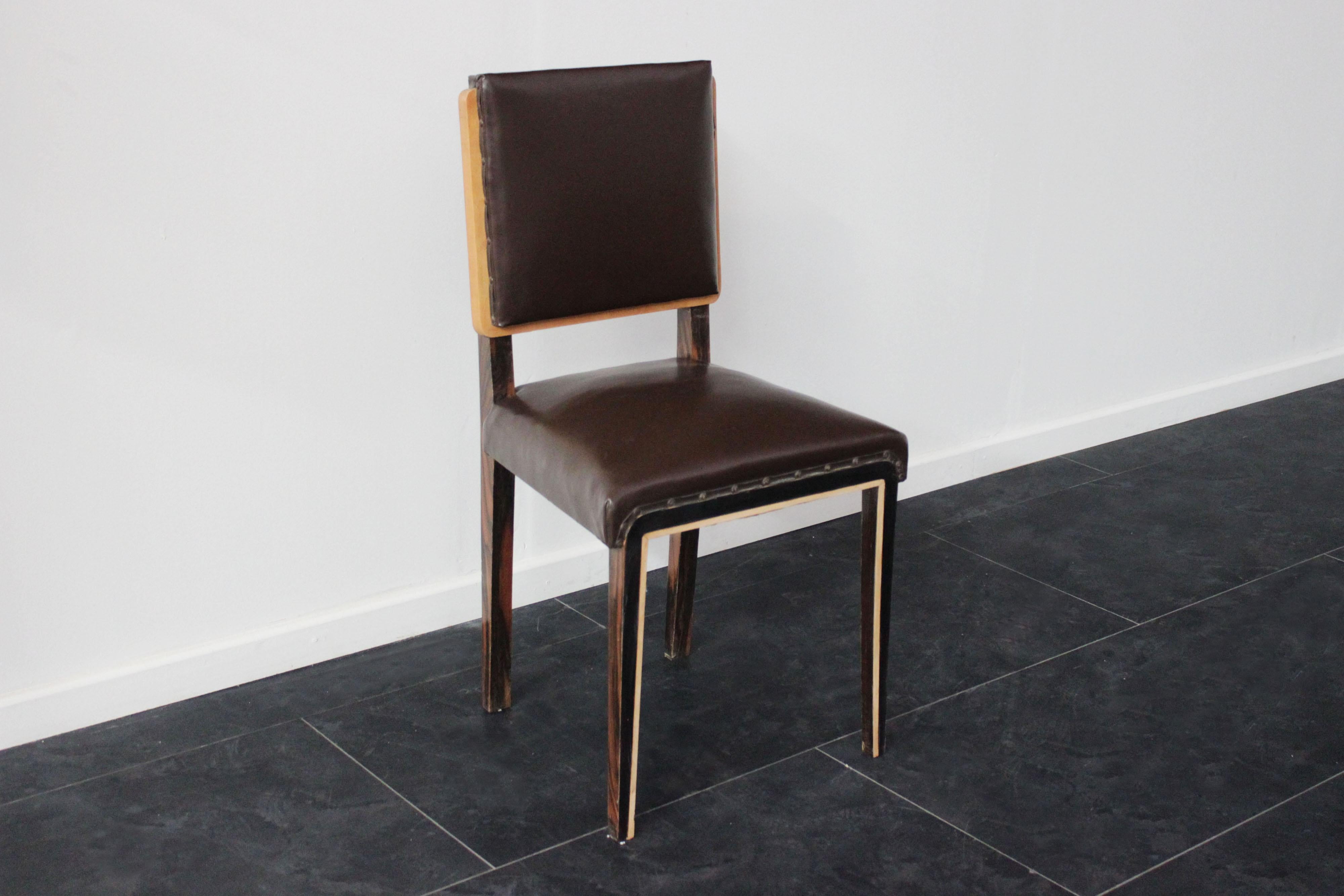 Mid-20th Century Art Deco Style Italian Maple & Zebrawood Dining Chair, 1940s For Sale