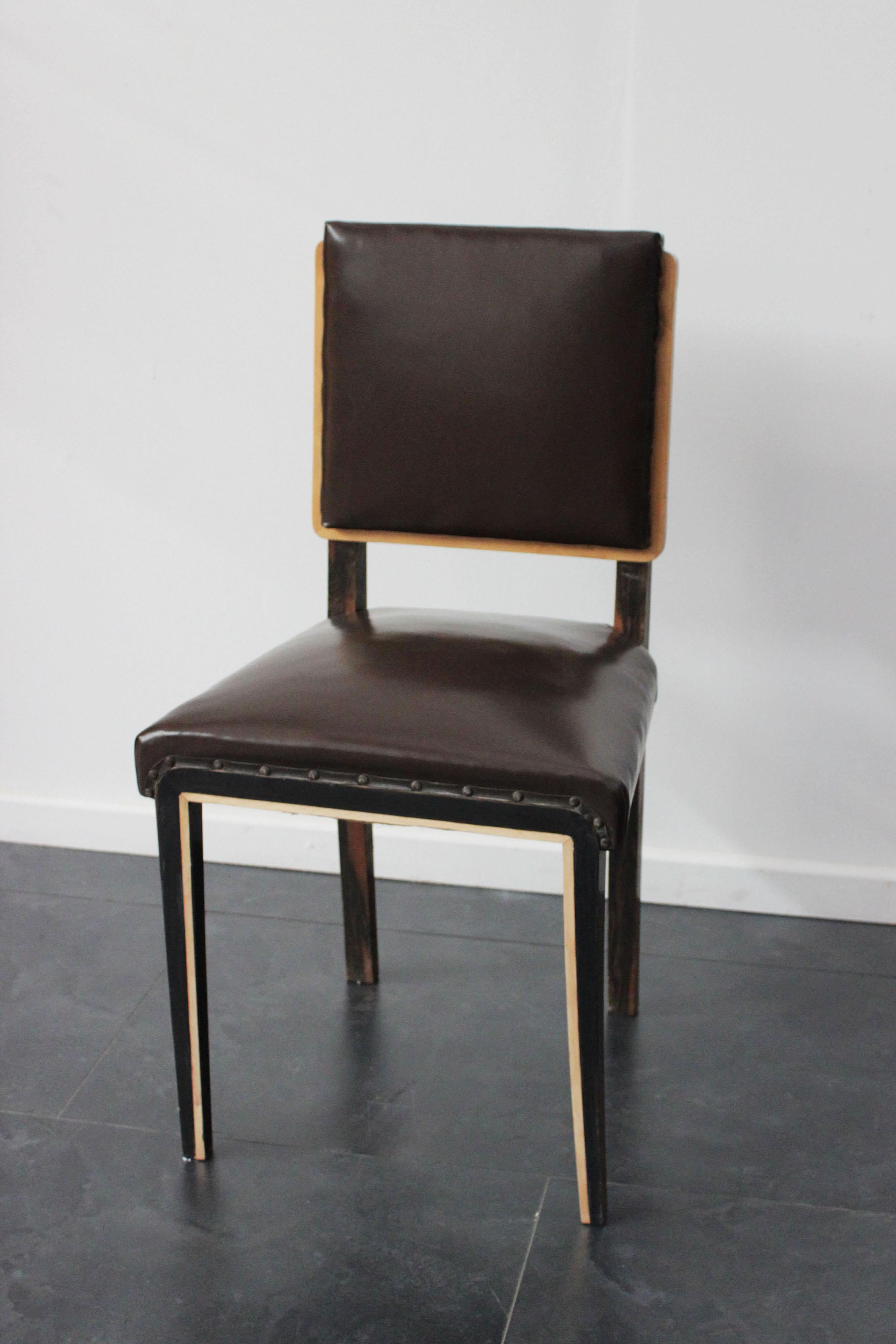 Art Deco Style Italian Maple & Zebrawood Dining Chair, 1940s For Sale 4