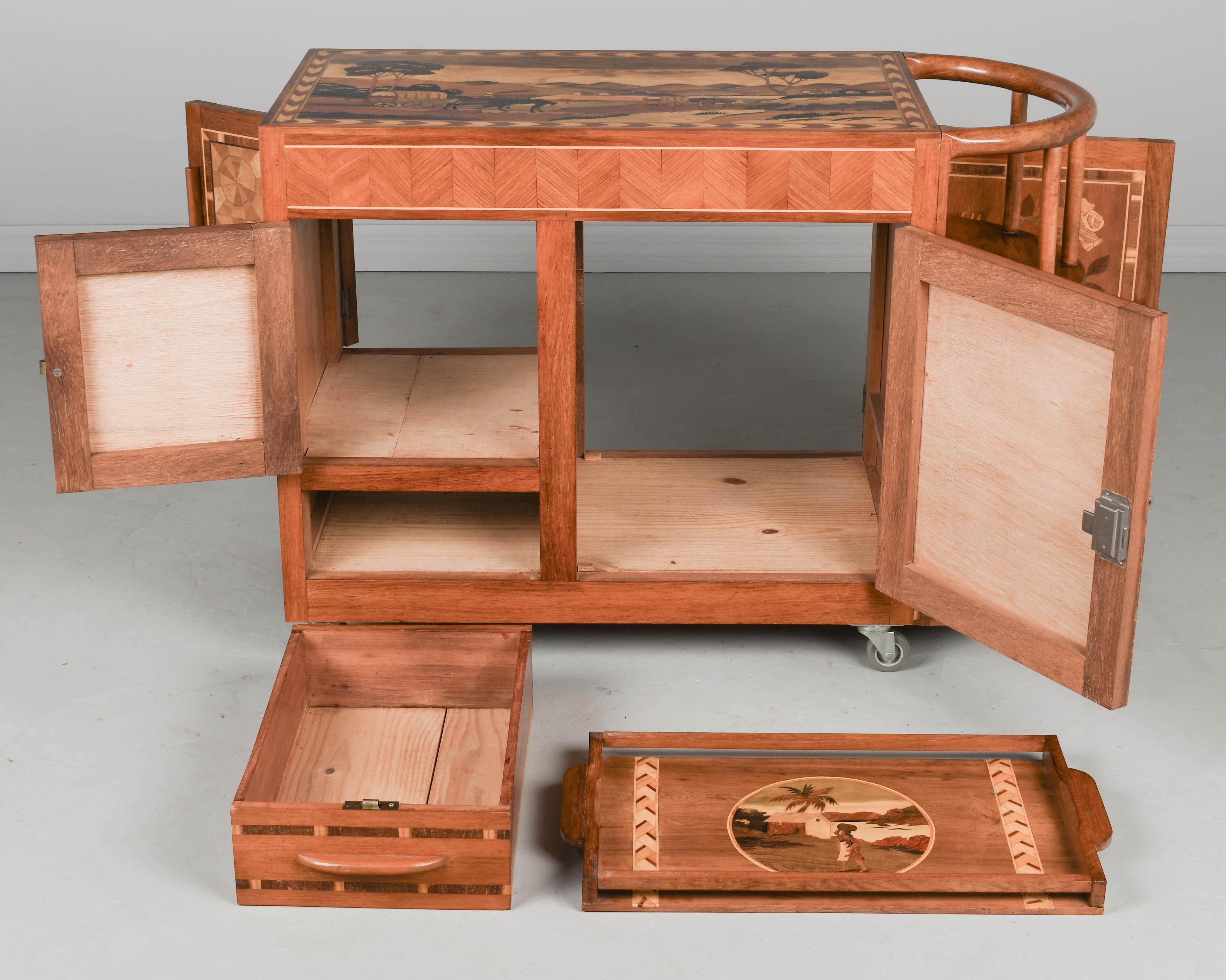 Barwagen mit italienischen Intarsien im Art-Deco-Stil (Ende des 20. Jahrhunderts) im Angebot