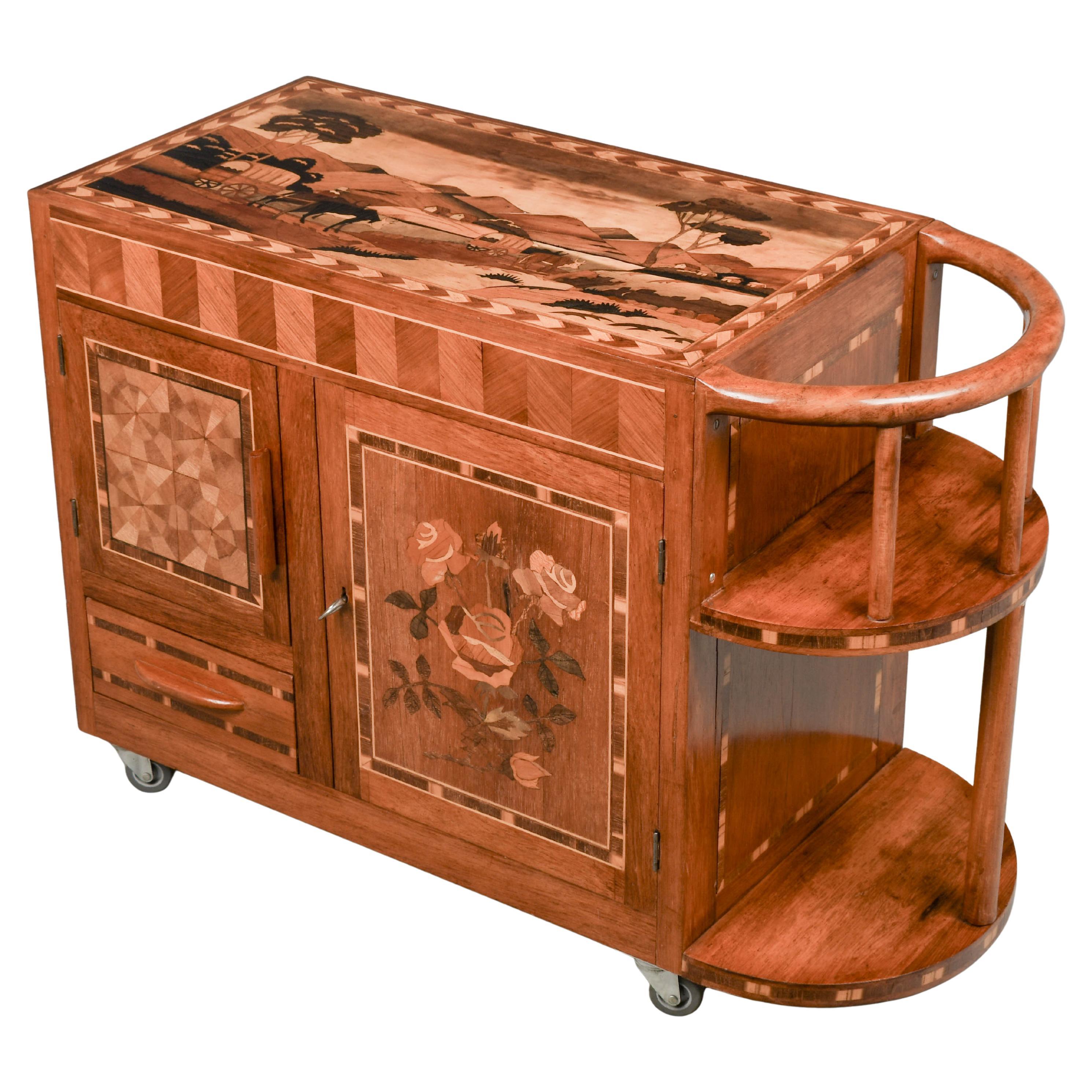 Barwagen mit italienischen Intarsien im Art-Deco-Stil im Angebot