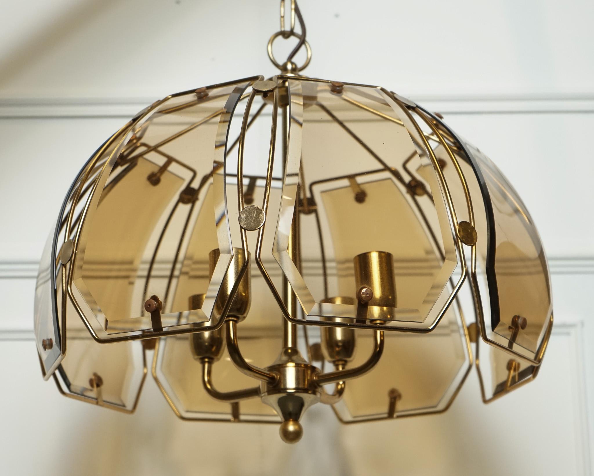 Hand-Crafted ART DECO STYLE ITALIAN SMOKED BEVELLED GLASS CHANDELiER For Sale