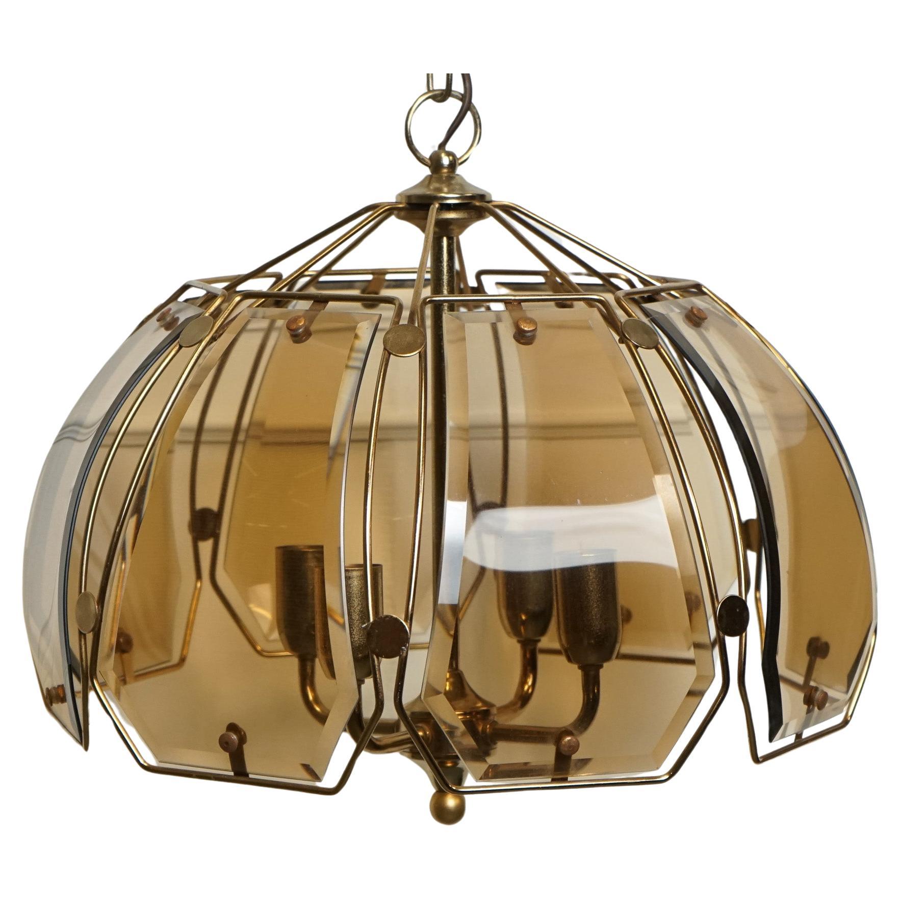 ART DECO STYLE ITALIAN SMOKED BEVELLED GLASS CHANDELiER For Sale