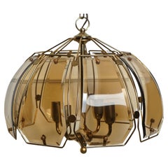 ART DECO STYLE ITALIAN SMOKED BEVELLED GLASS CHANDELiER