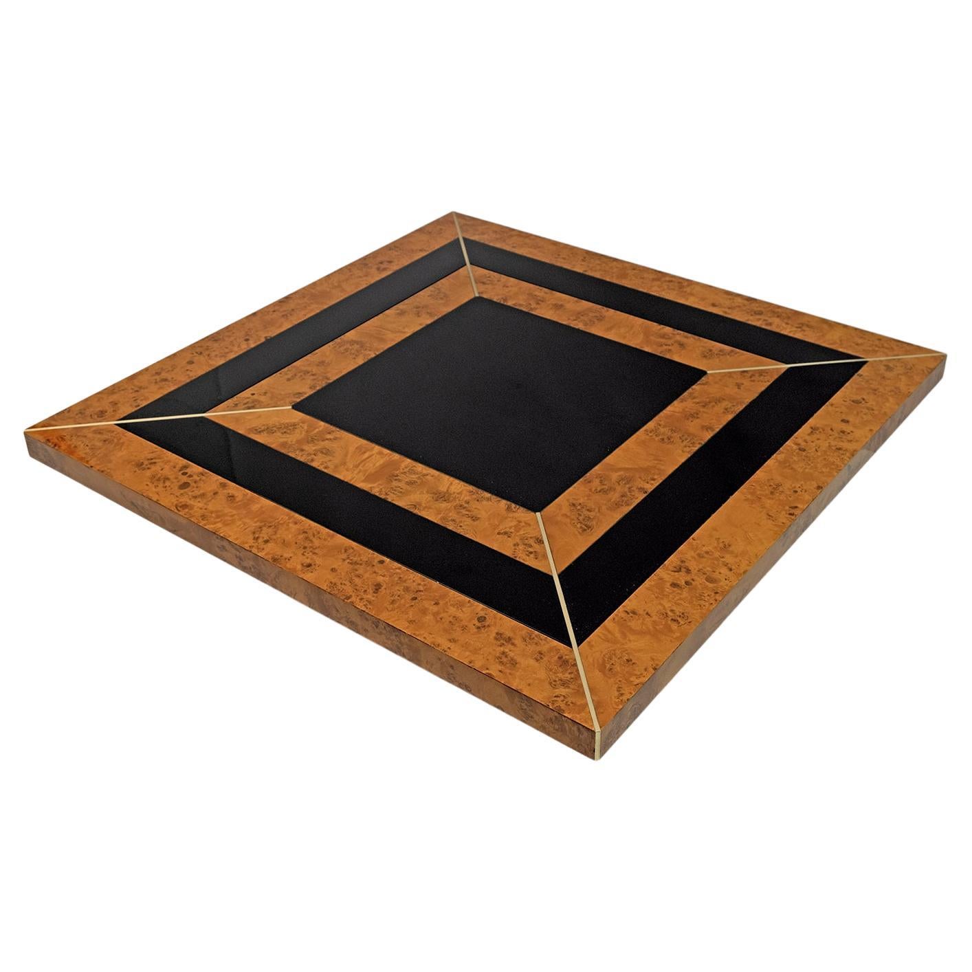 Brass Art Déco Style Italian Walnut and Lacquer Coffee Table, 1970s For Sale