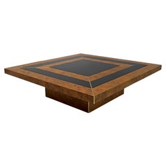 Retro Art Déco Style Italian Walnut and Lacquer Coffee Table, 1970s