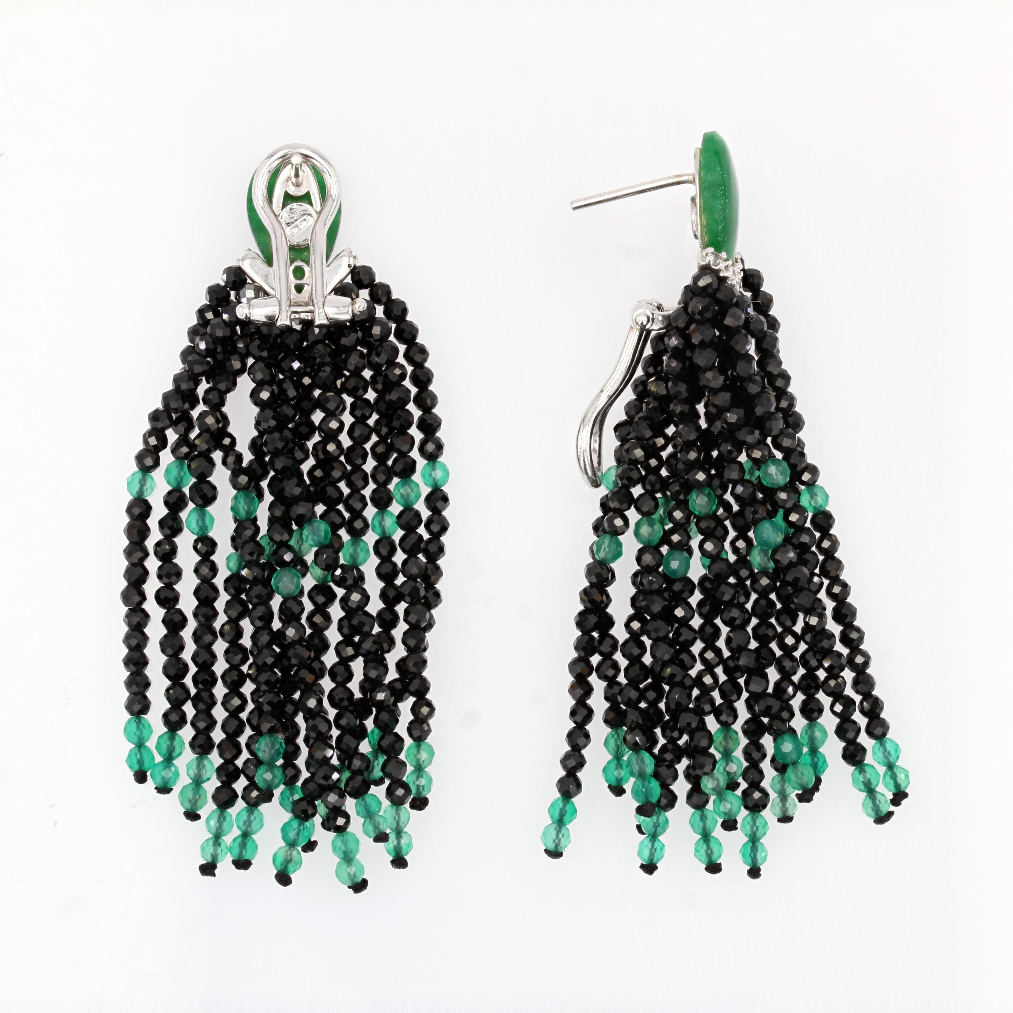 Art Deco Stil Jade Achat Diamanten Ohrringe baumeln (Art déco) im Angebot