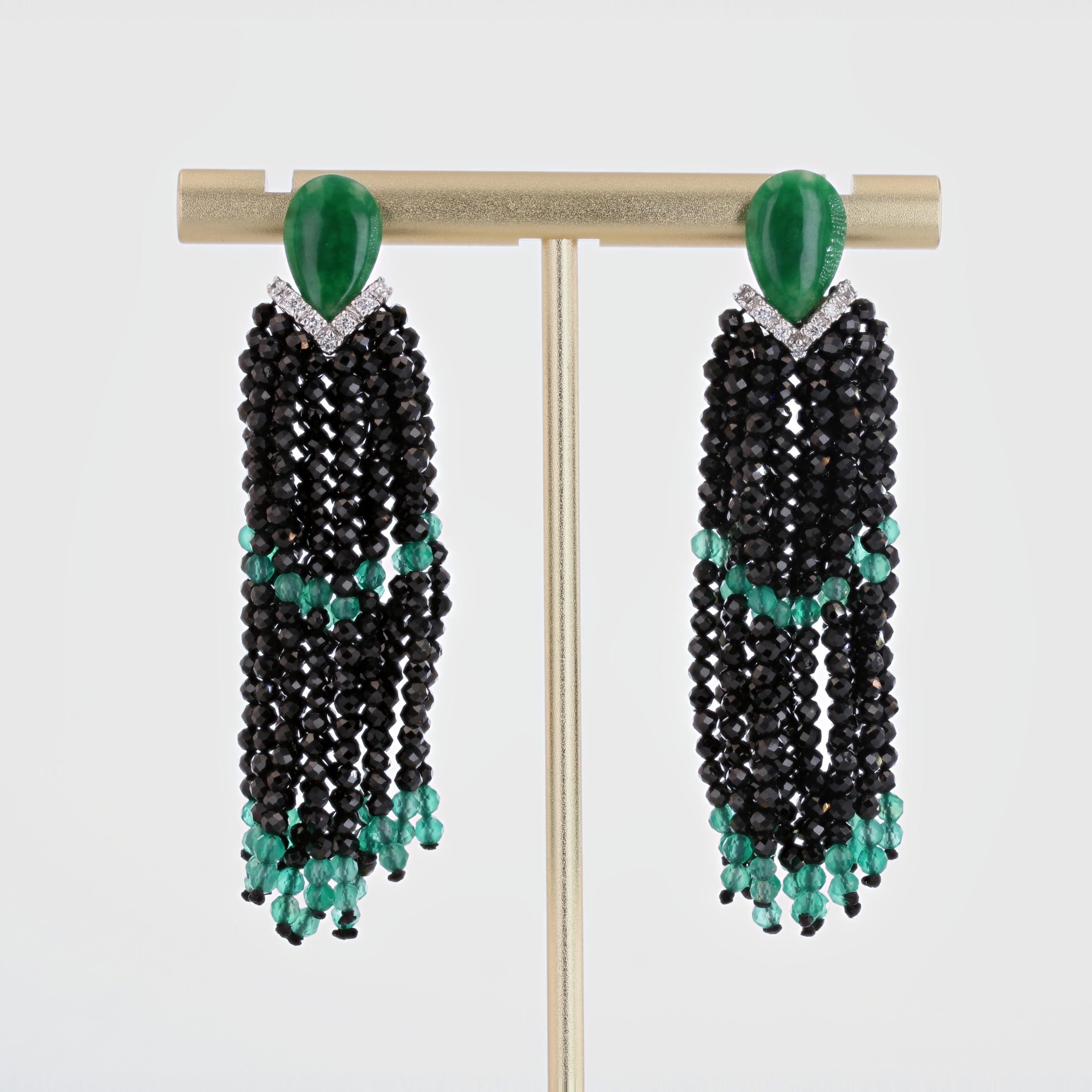 Art Deco Style Jade Agate Diamond Dangle Earrings In New Condition For Sale In Poitiers, FR