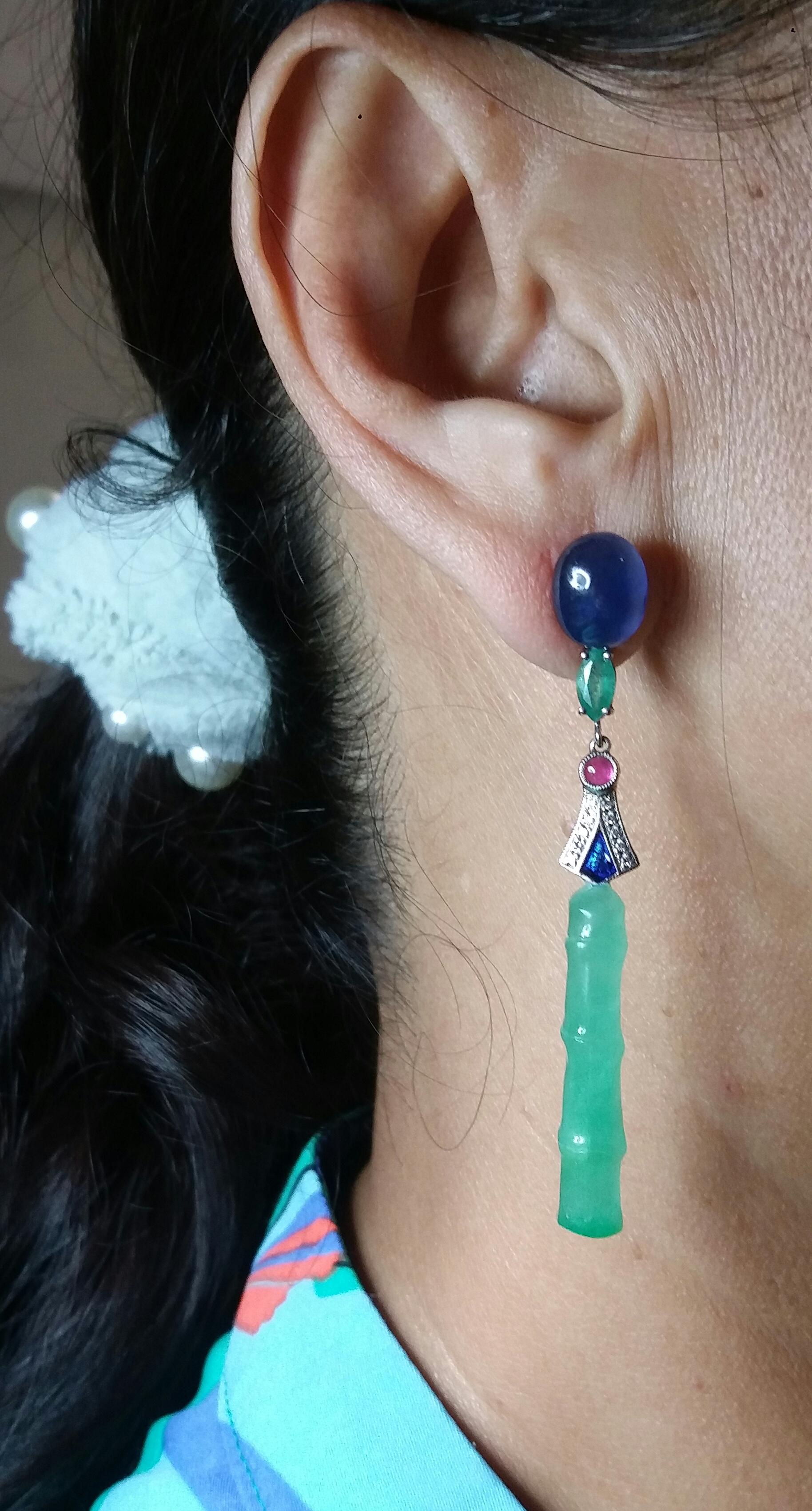 Art Deco Style Jade Blue Sapphires Rubies Emeralds Gold Enamel Diamonds Earrings For Sale 5