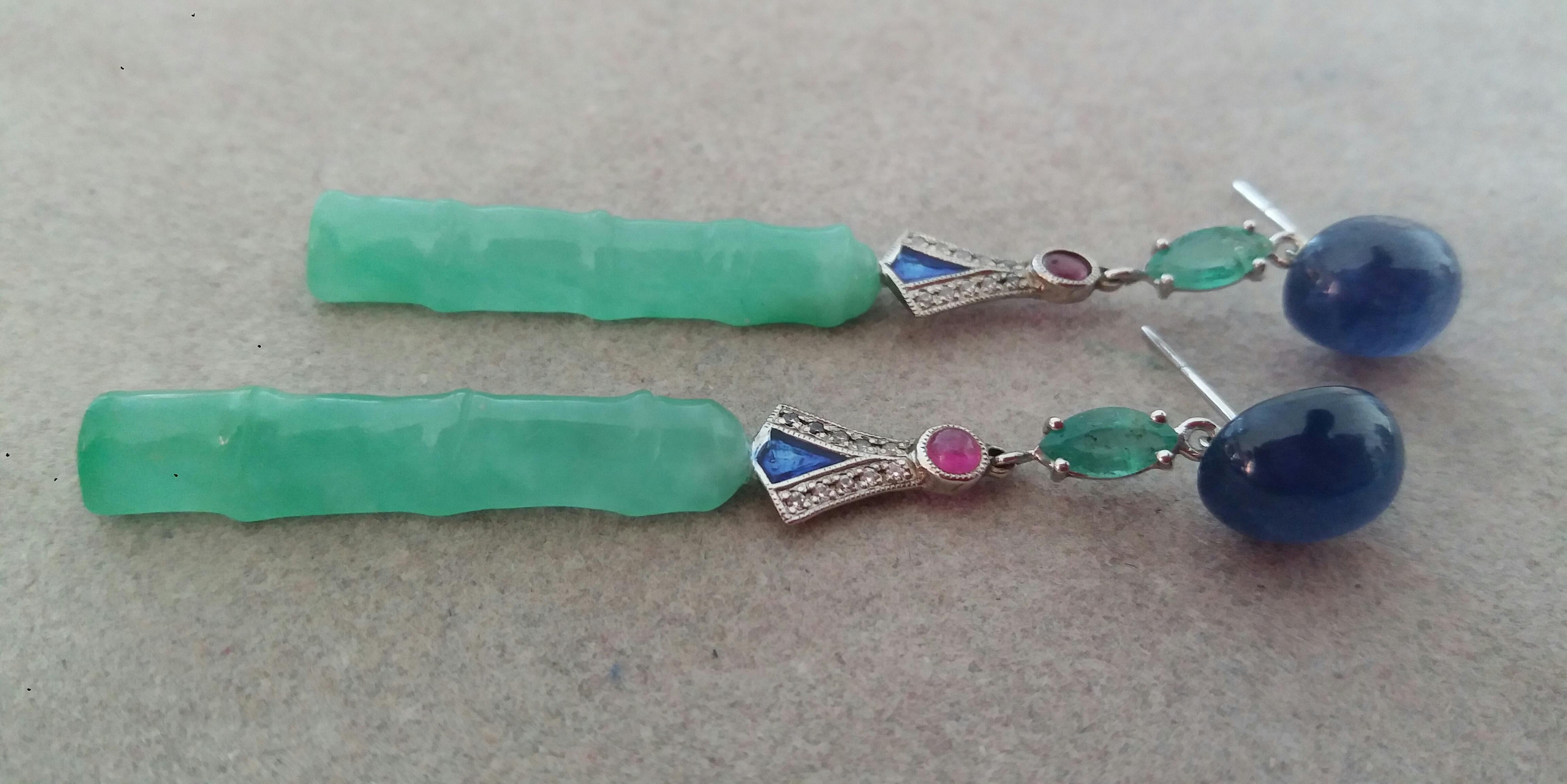 Art Deco Style Jade Blue Sapphires Rubies Emeralds Gold Enamel Diamonds Earrings In Good Condition For Sale In Bangkok, TH