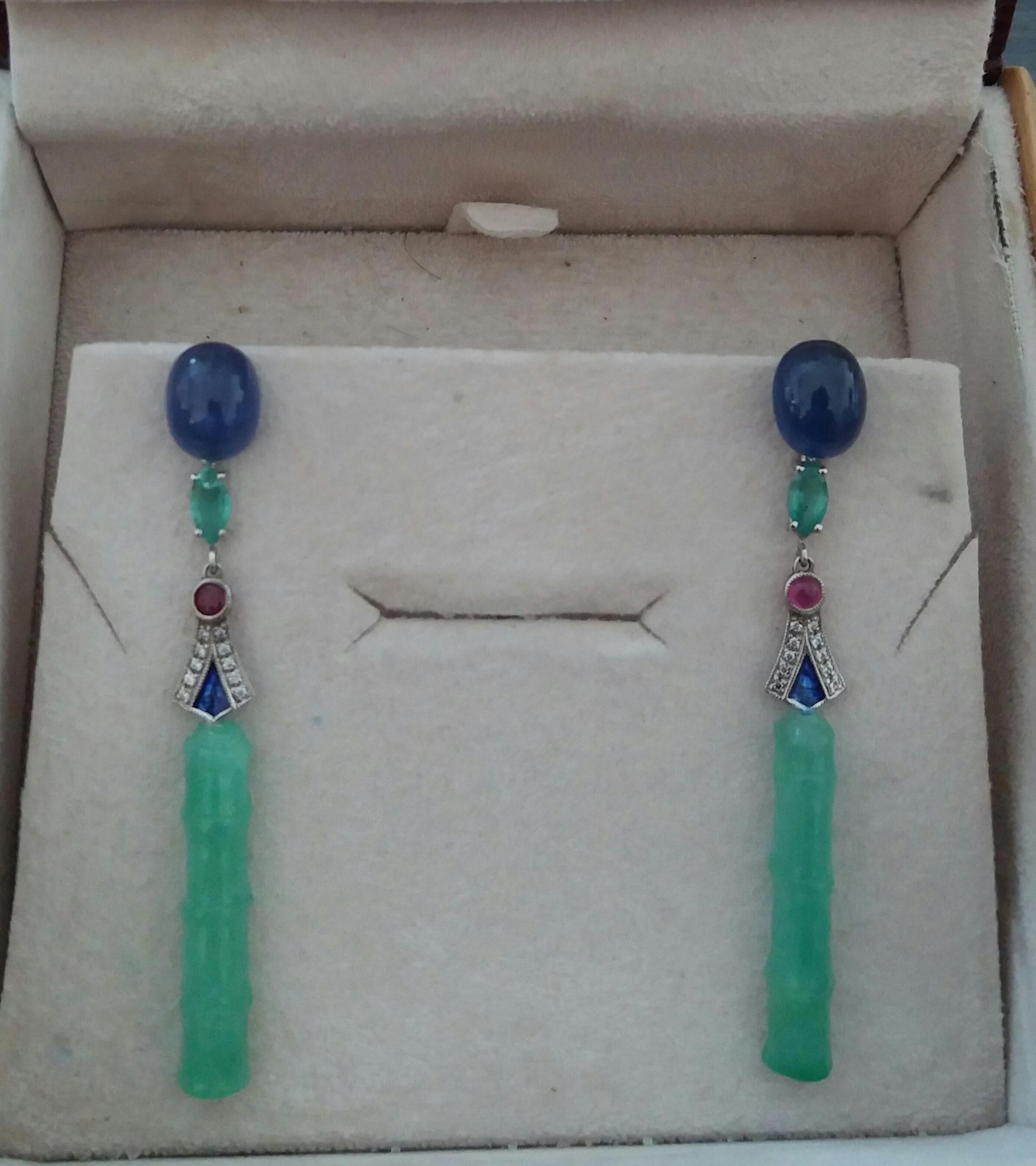 Art Deco Style Jade Blue Sapphires Rubies Emeralds Gold Enamel Diamonds Earrings For Sale 1