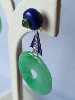 Art Deco Style Jade Donuts Lapis Lazuli Emeralds Gold Diamonds Enamel Earrings