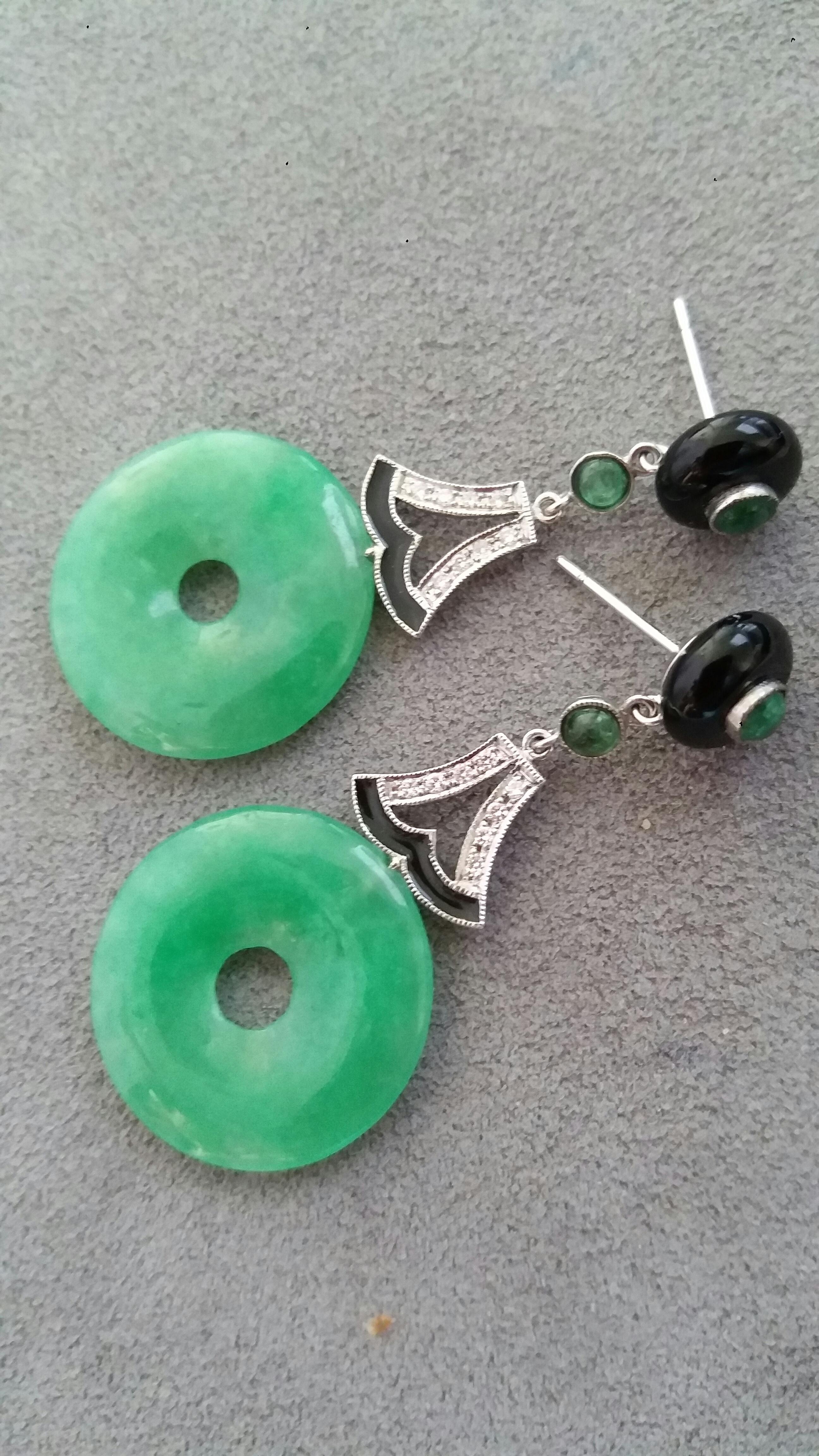 Art Deco Style Jade Gold Diamonds Emeralds and Black Enamel Dangle Earrings For Sale 1