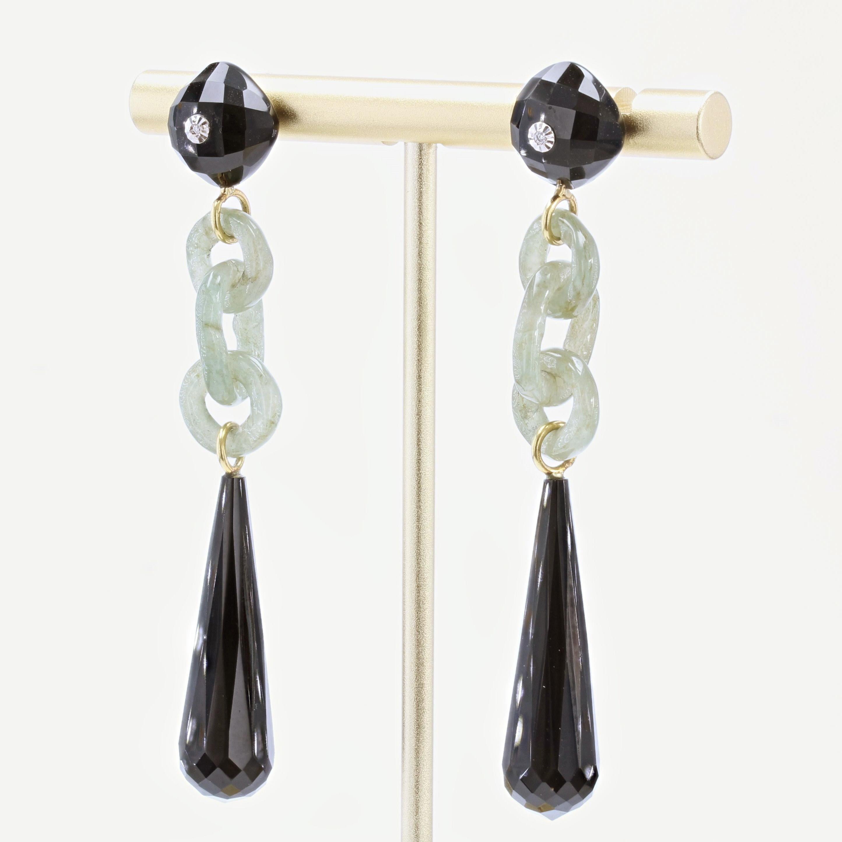 Art Deco Style Jade Onyx Diamond Dangle Earrings In New Condition In Poitiers, FR