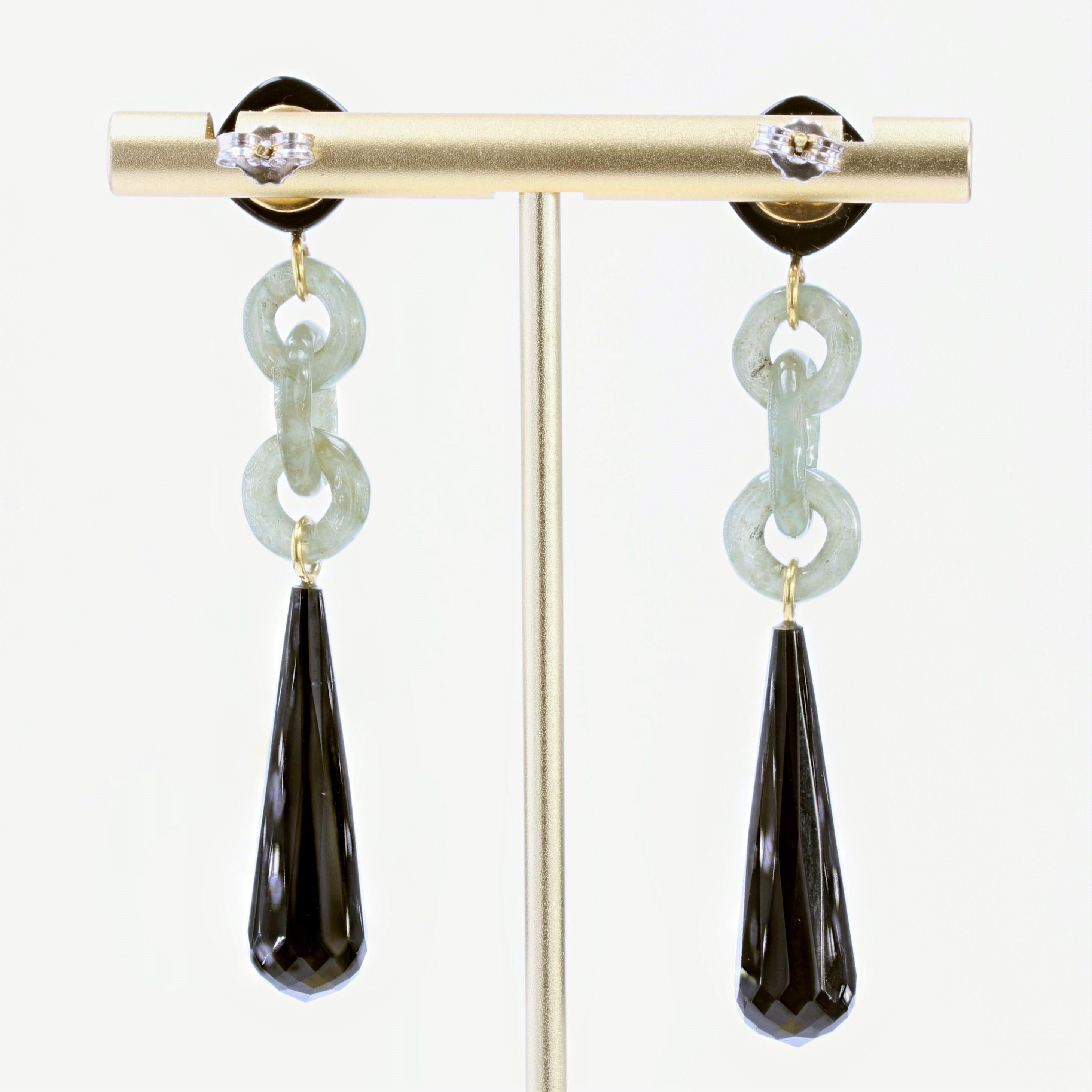 Women's Art Deco Style Jade Onyx Diamond Dangle Earrings