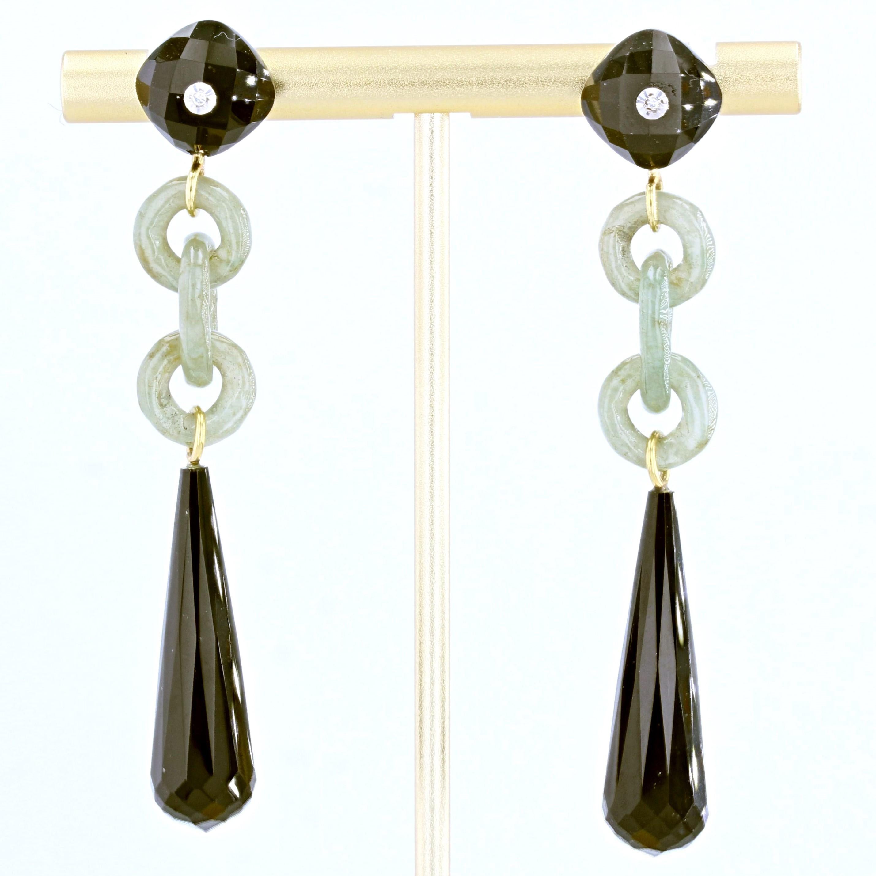 Art Deco Style Jade Onyx Diamond Dangle Earrings 1