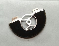 Art Deco Style Jade Quartz Diamonds Gold Silver Black Enamel Brooch