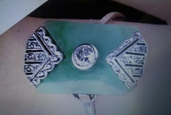 Art Deco Style Jade Ring White Gold Full Cut Diamonds
