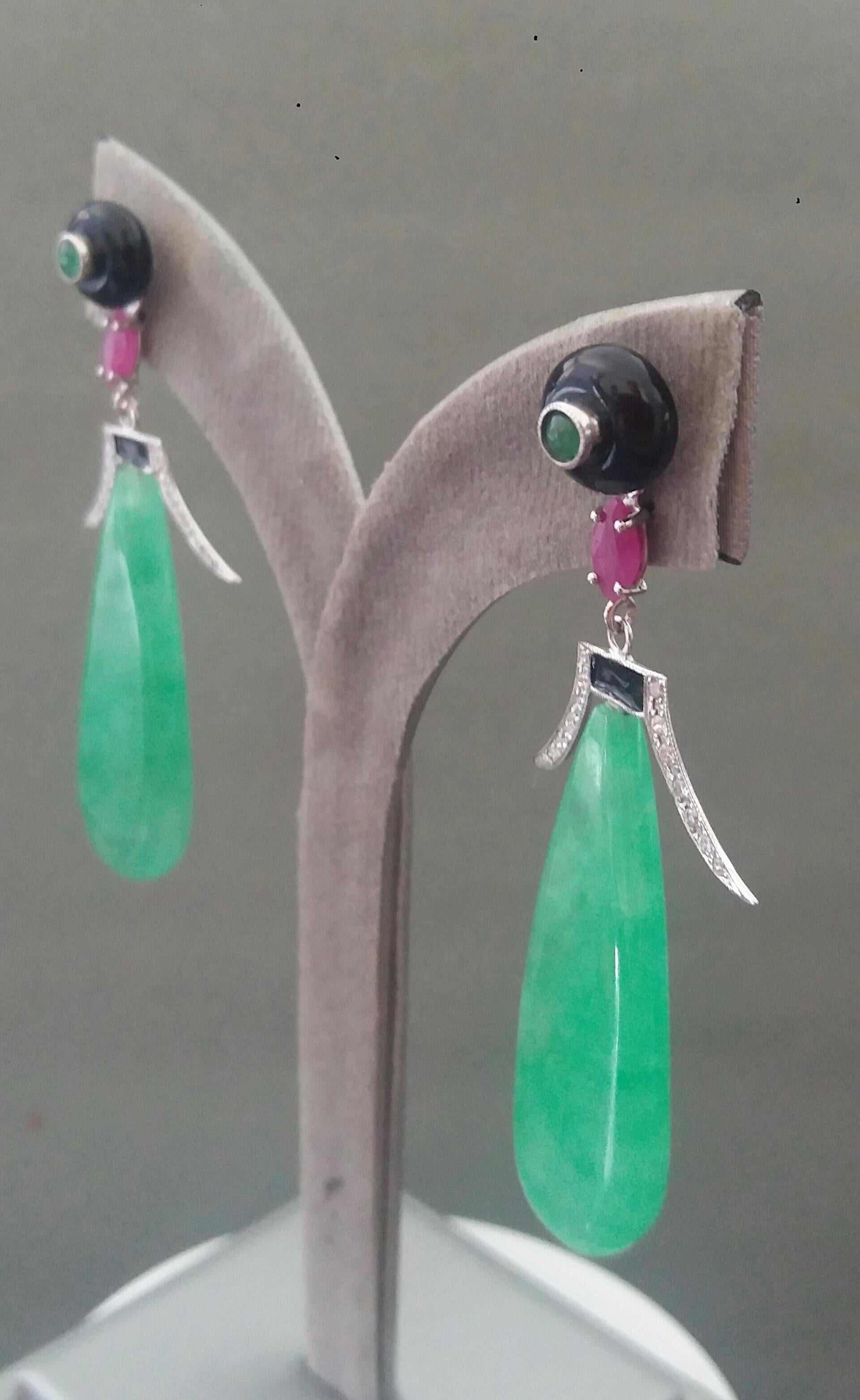 Art Deco Style Jade Ruby Black Onyx Emerald Gold Diamonds Black Enamel Earrings For Sale 2
