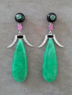Pendientes de Jade Rubí Ónix Negro Esmeralda Oro Diamantes Esmalte Negro Estilo Art Déco