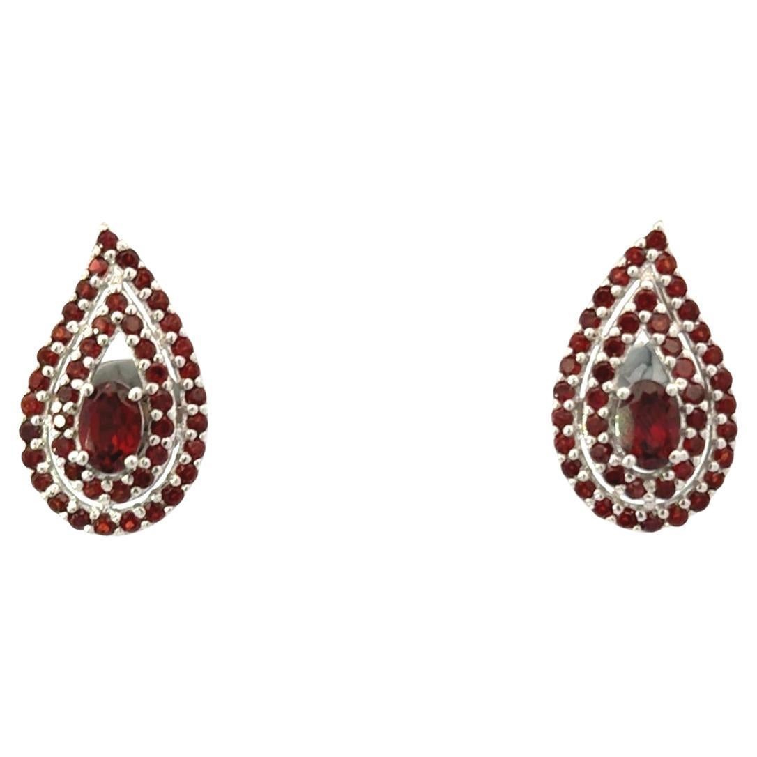 Clous d'oreilles pour mère en argent Art Déco janvier Birthstone Garnet Pushback