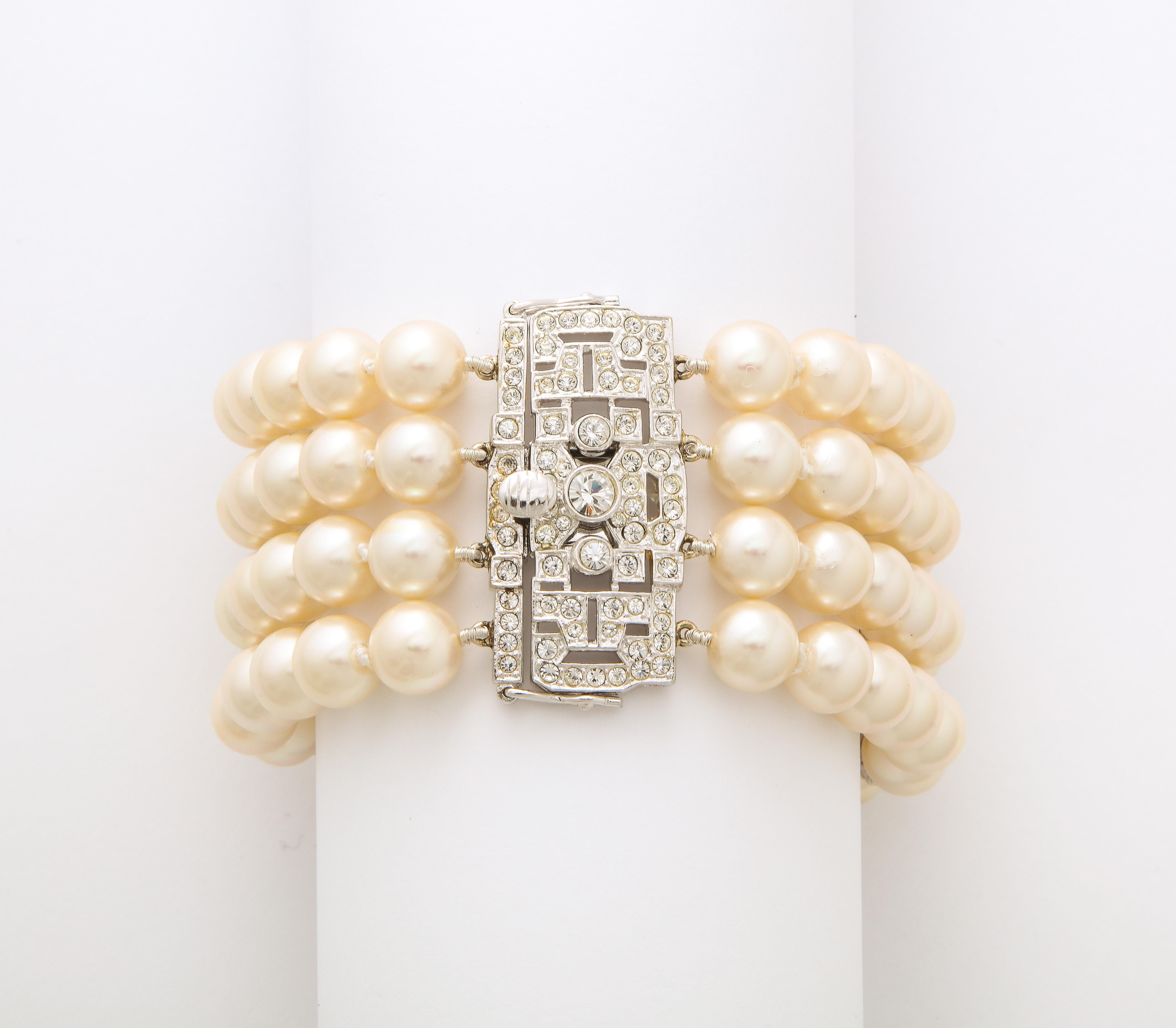 Art Deco Cartier Stil  Faux kultiviert  Armband mit Perlen und Diamanten von Clive Kandel im Zustand „Neu“ im Angebot in New York, NY