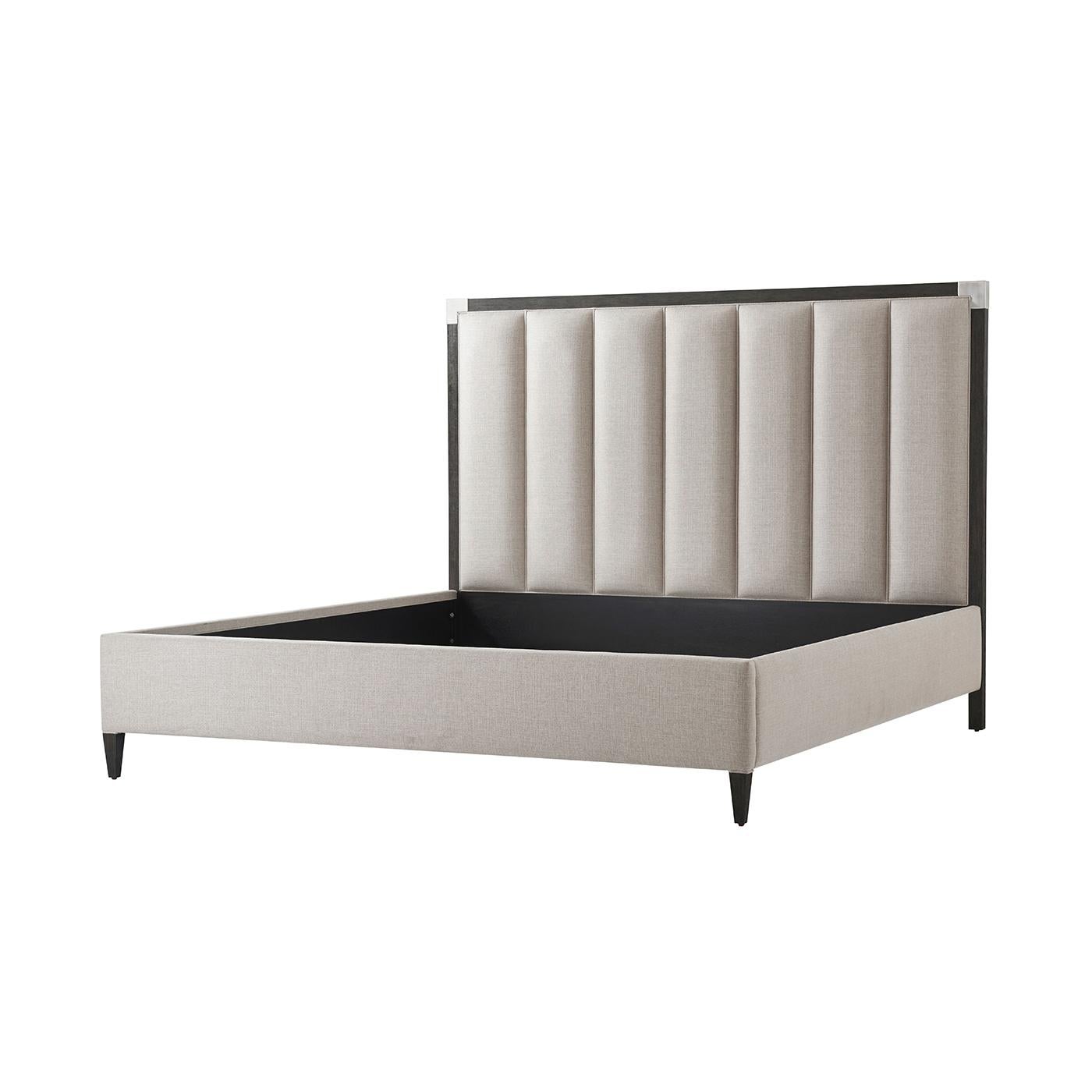 Vietnamese Art Deco Style King Size Bed, Nickel For Sale
