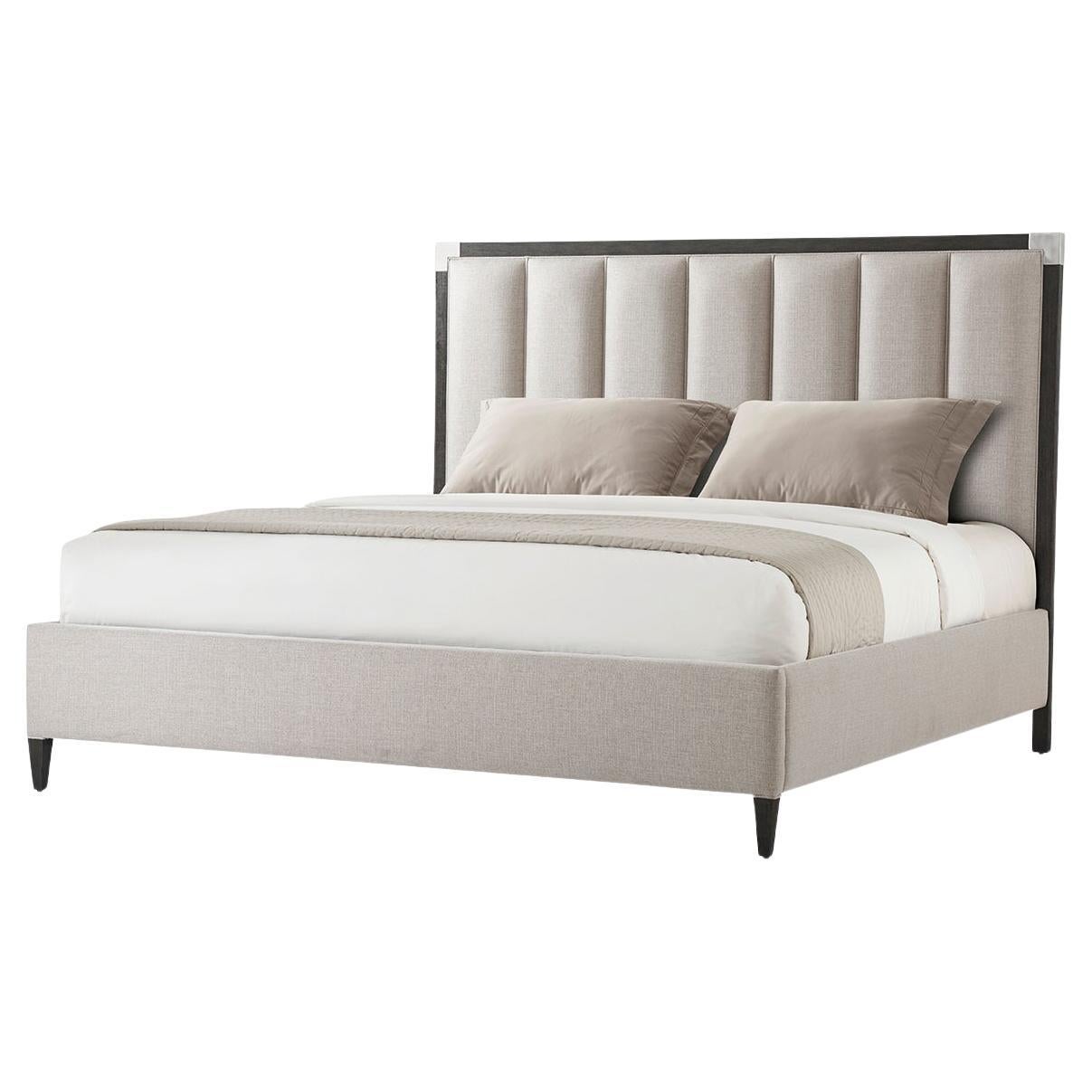 Art Deco Style King Size Bed, Nickel For Sale
