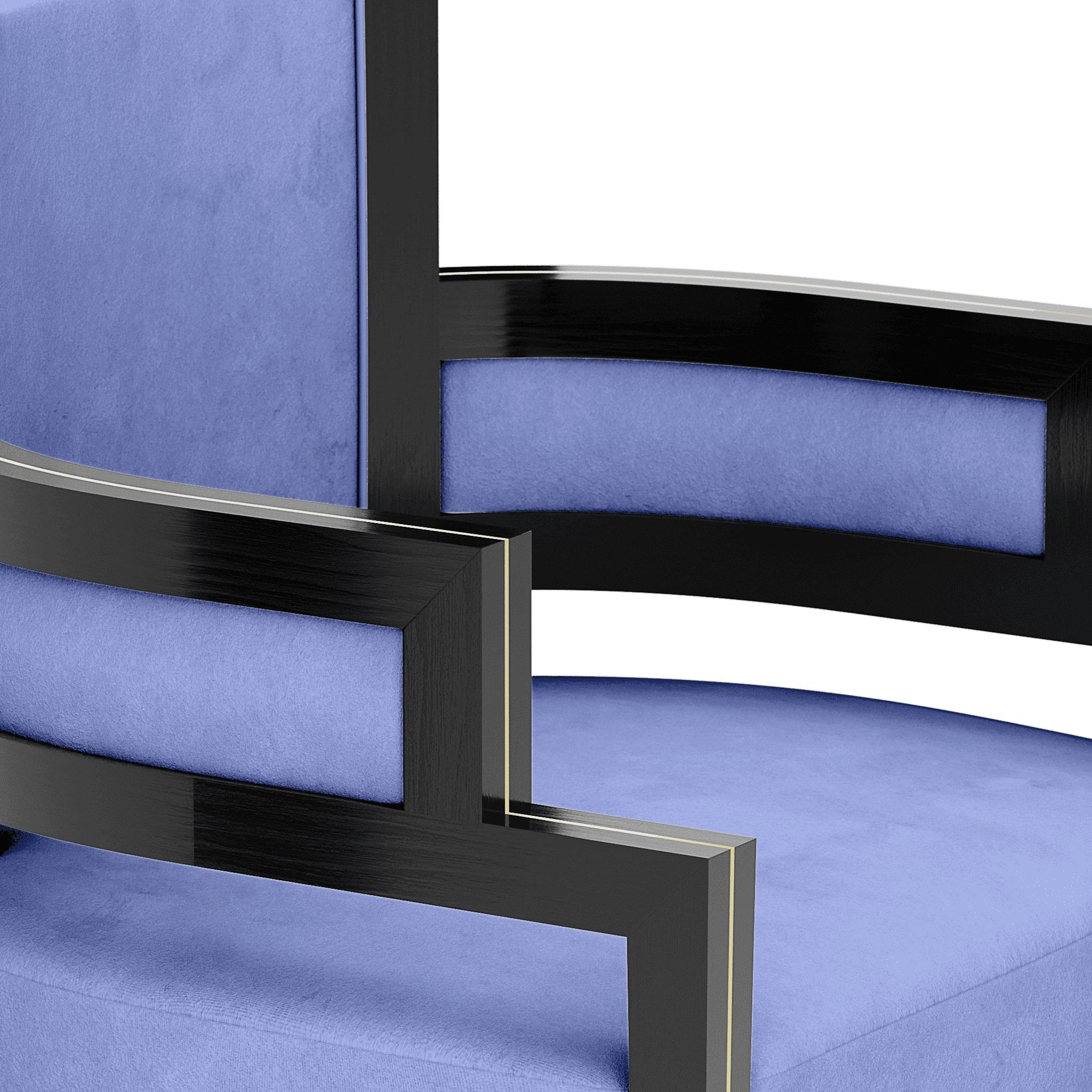 Esszimmerstuhl im Art-déco-Stil mit blauer Samtpolsterung und Messingdetails, Sessel im Zustand „Neu“ im Angebot in Porto, PT