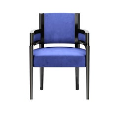 Art Deco Style Dining Chair Blue Velvet Upholstery, Brass Detail Armchair
