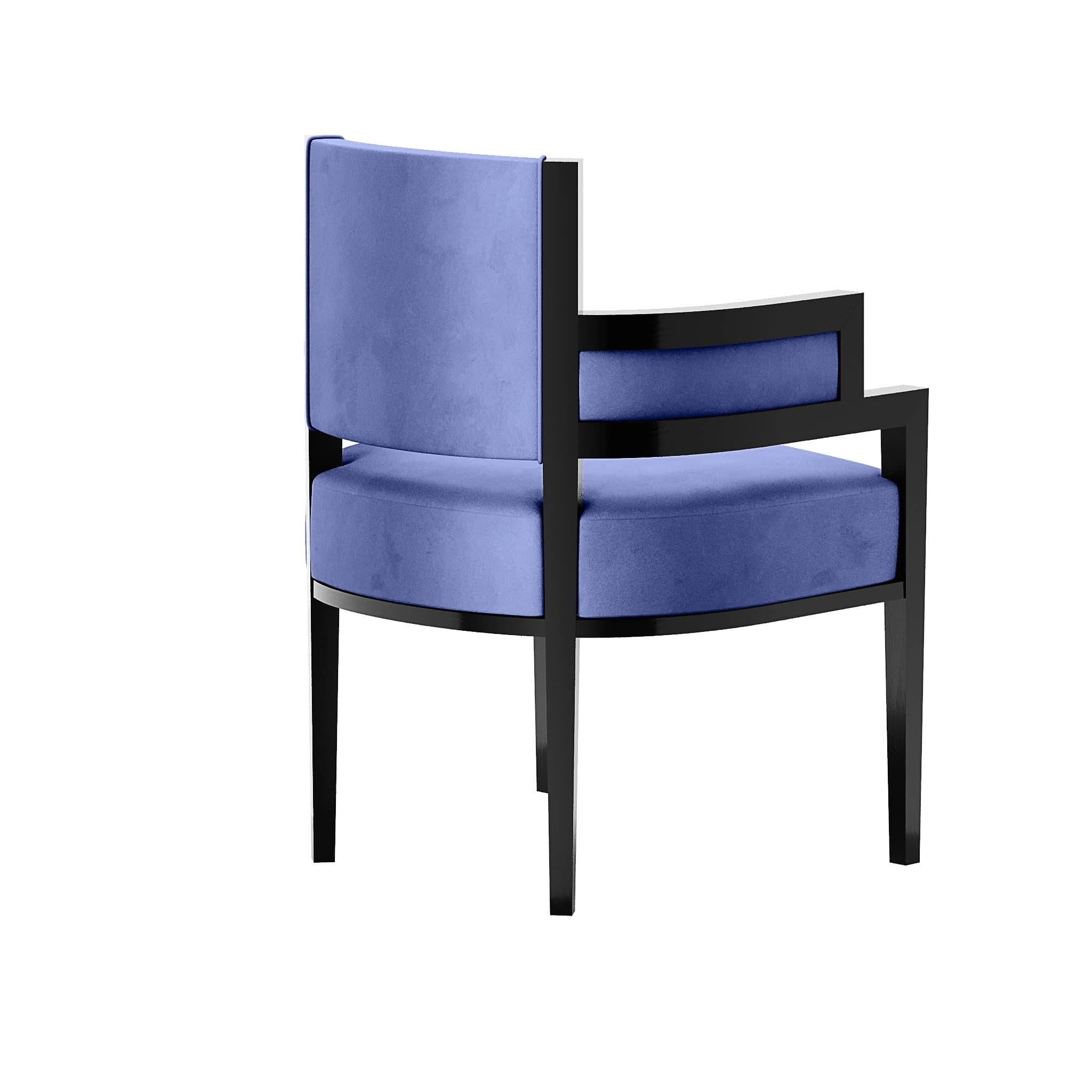 Esszimmerstuhl im Art-déco-Stil mit blauer Samtpolsterung und Messingdetails, Sessel (Art déco) im Angebot