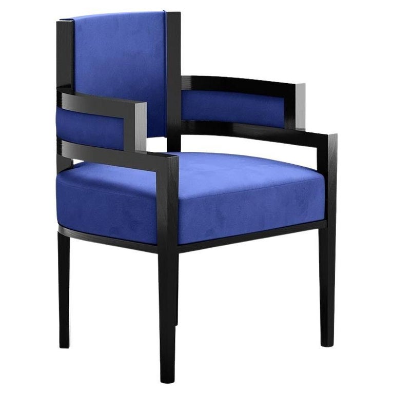 Art Deco Style Klein Blue Velvet Upholstery Chair Dining Room Chair For Sale