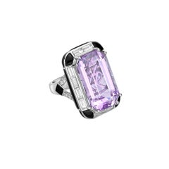 Sunita Nahata Art Deco Style Kunzite Ring with Diamond & Black Onyx in 18KWG