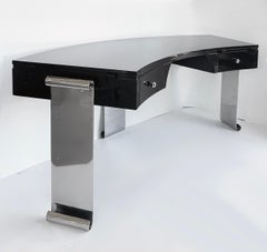 Schreibtisch im Art-Déco-Stil aus Lack und Edelstahl, im Stil von Eugene Printz