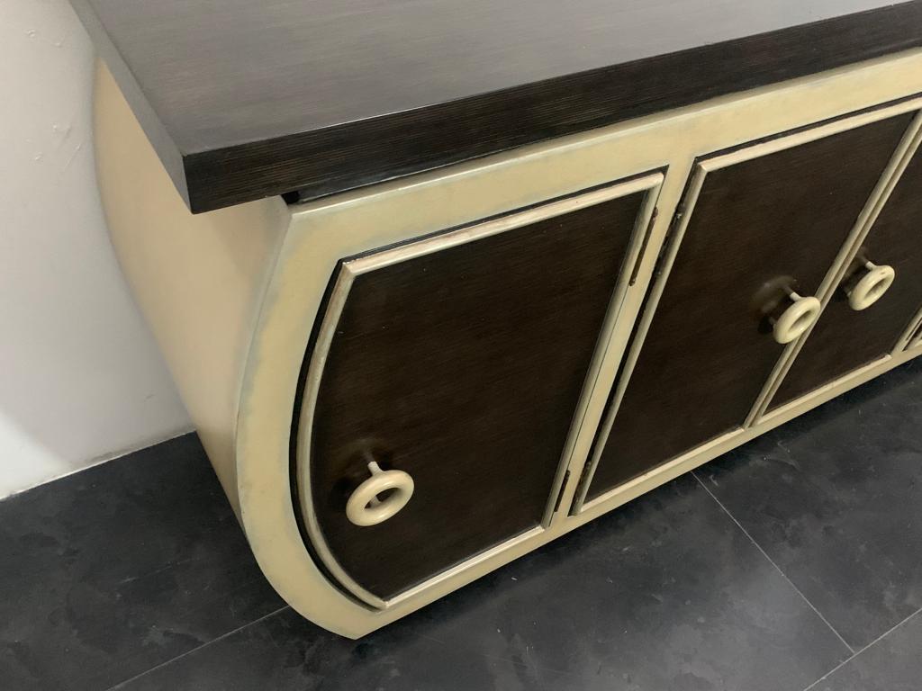 Wood Art Deco Style Lacquered Sideboard with Rounded Sides, 1990s For Sale