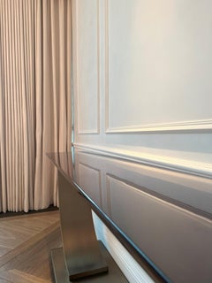 Art Deco Style Lacquered Wood and Bronze Metal Console Table, Hugues Chevalier