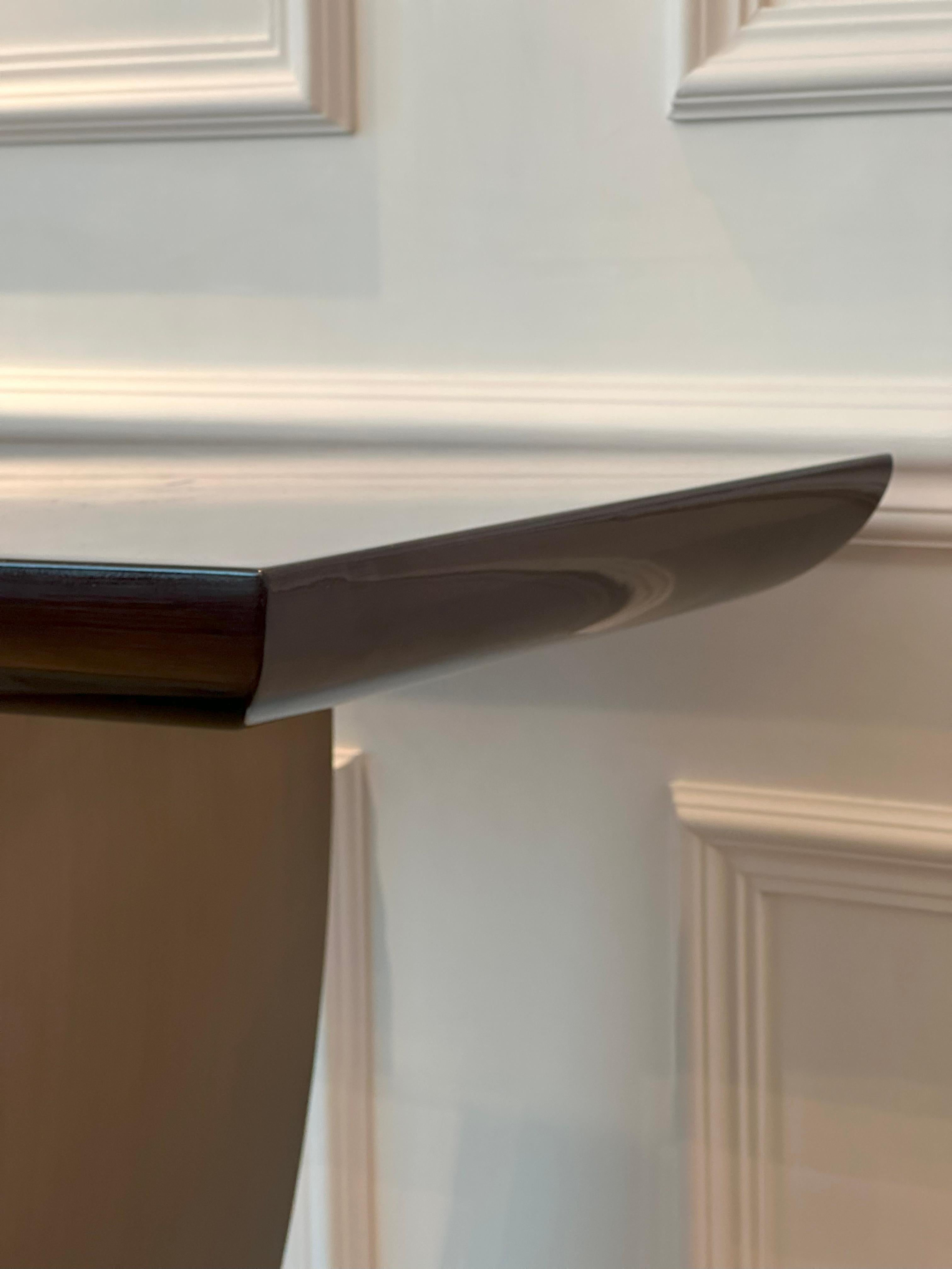 Contemporary Art Deco Style Lacquered Wood and Bronze Metal Console Table, Hugues Chevalier For Sale
