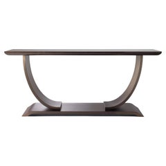 Art Deco Style Lacquered Wood and Bronze Metal Console Table, Hugues Chevalier
