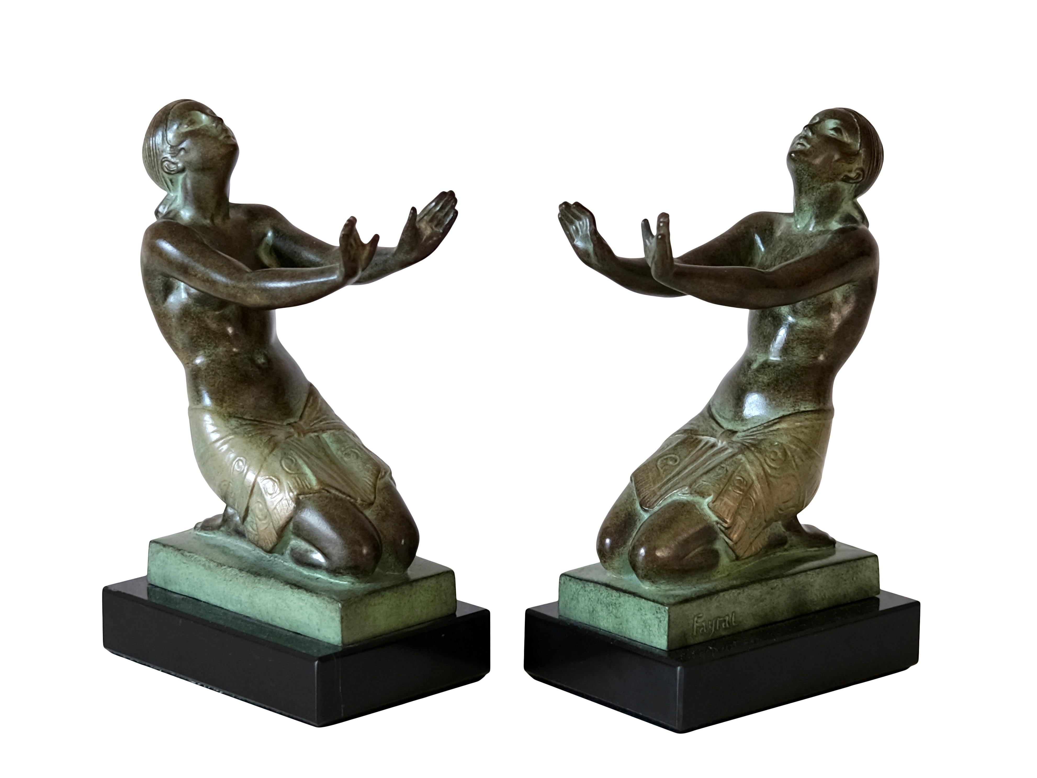 French Art Deco Style Lady Bookends Ecstasy by Pierre Le Faguays for Max Le Verrier For Sale