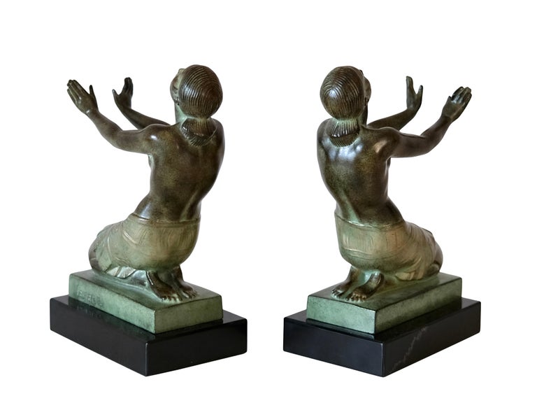Art Deco Style Lady Bookends Ecstasy by Pierre Le Faguays for Max Le