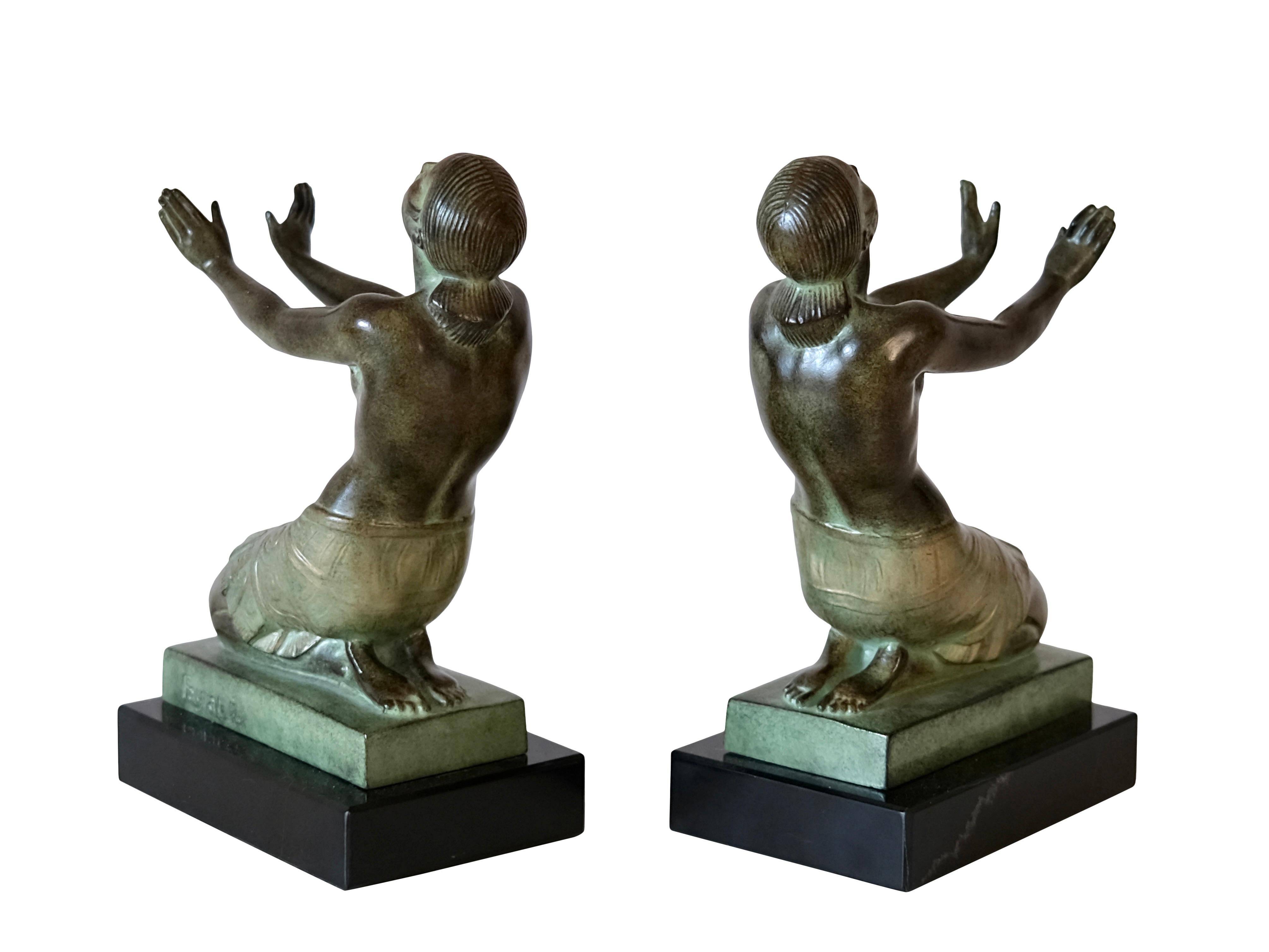 Art Deco Style Lady Bookends Ecstasy by Pierre Le Faguays for Max Le Verrier For Sale 1