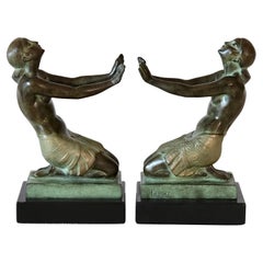Art Deco Style Lady Bookends Ecstasy by Pierre Le Faguays for Max Le Verrier