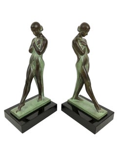 Art Deco Style Lady Bookends Meditation by Pierre Le Faguays for Max Le Verrier