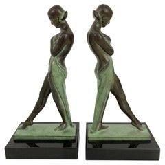 Art Deco Style Lady Bookends Meditation by Pierre Le Faguays for Max Le Verrier